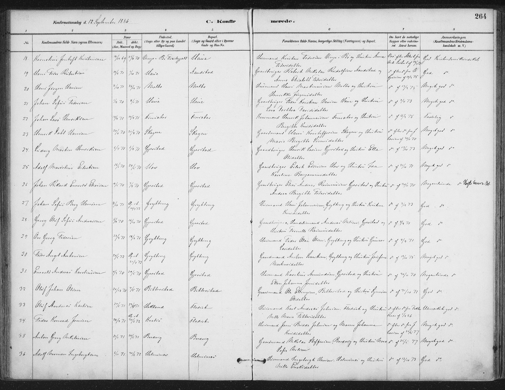 Ministerialprotokoller, klokkerbøker og fødselsregistre - Nordland, AV/SAT-A-1459/888/L1244: Parish register (official) no. 888A10, 1880-1890, p. 264