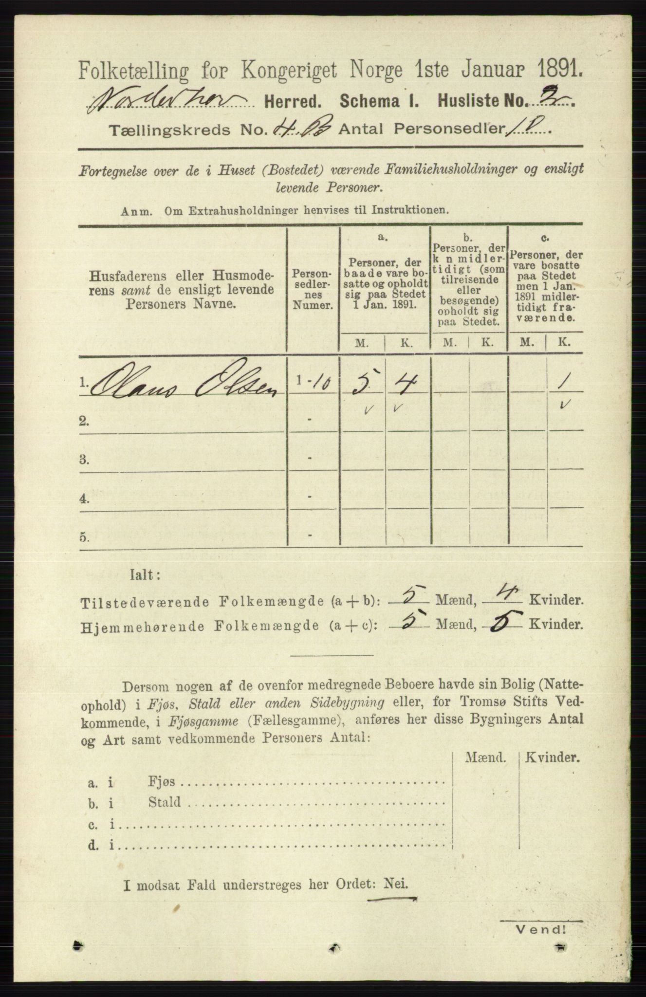 RA, 1891 census for 0613 Norderhov, 1891, p. 1872
