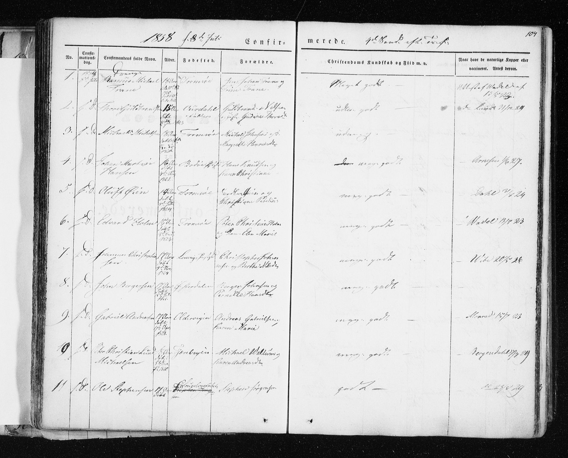 Tromsø sokneprestkontor/stiftsprosti/domprosti, AV/SATØ-S-1343/G/Ga/L0009kirke: Parish register (official) no. 9, 1837-1847, p. 104