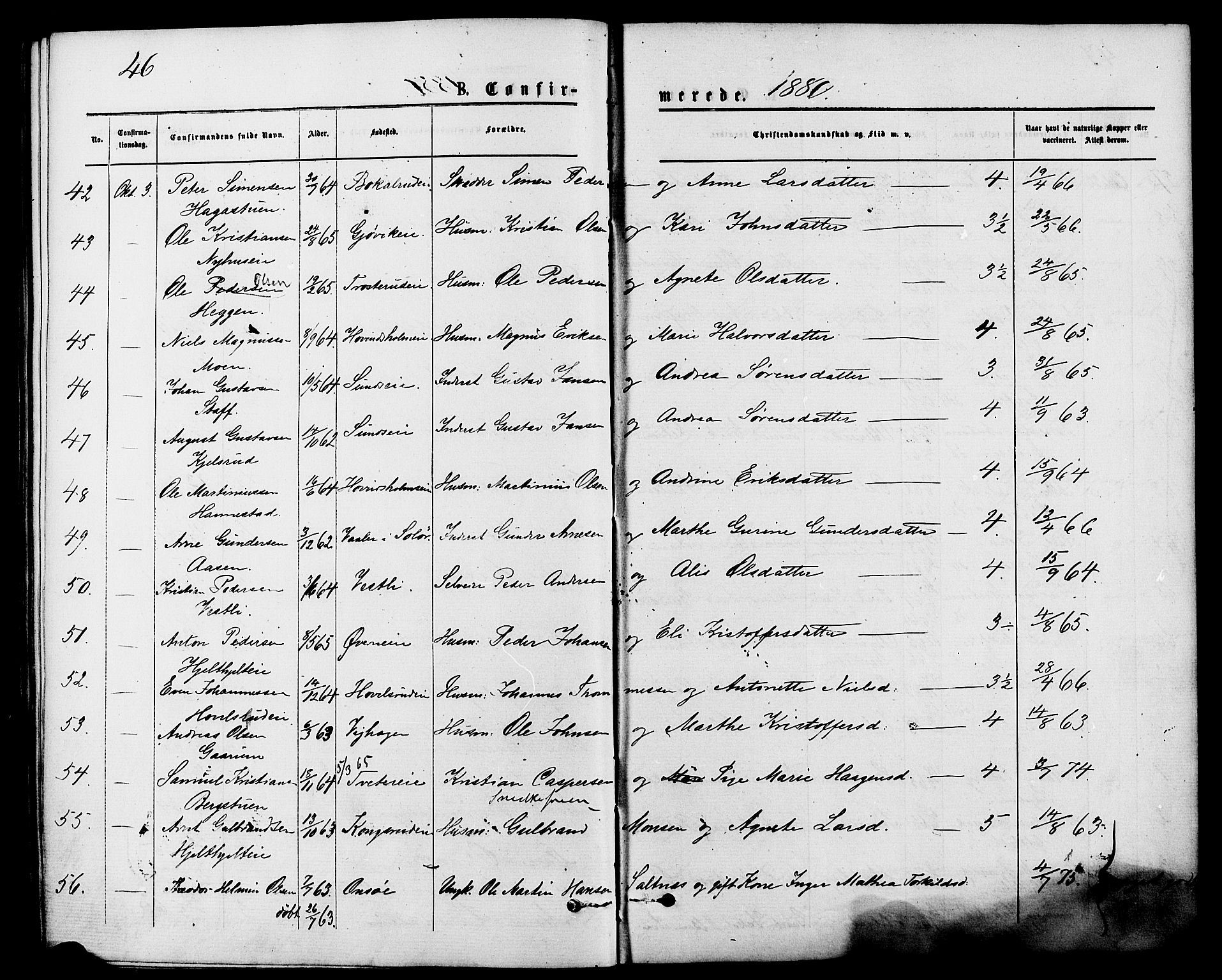 Nes prestekontor, Hedmark, SAH/PREST-020/K/Ka/L0006: Parish register (official) no. 6, 1873-1886, p. 46