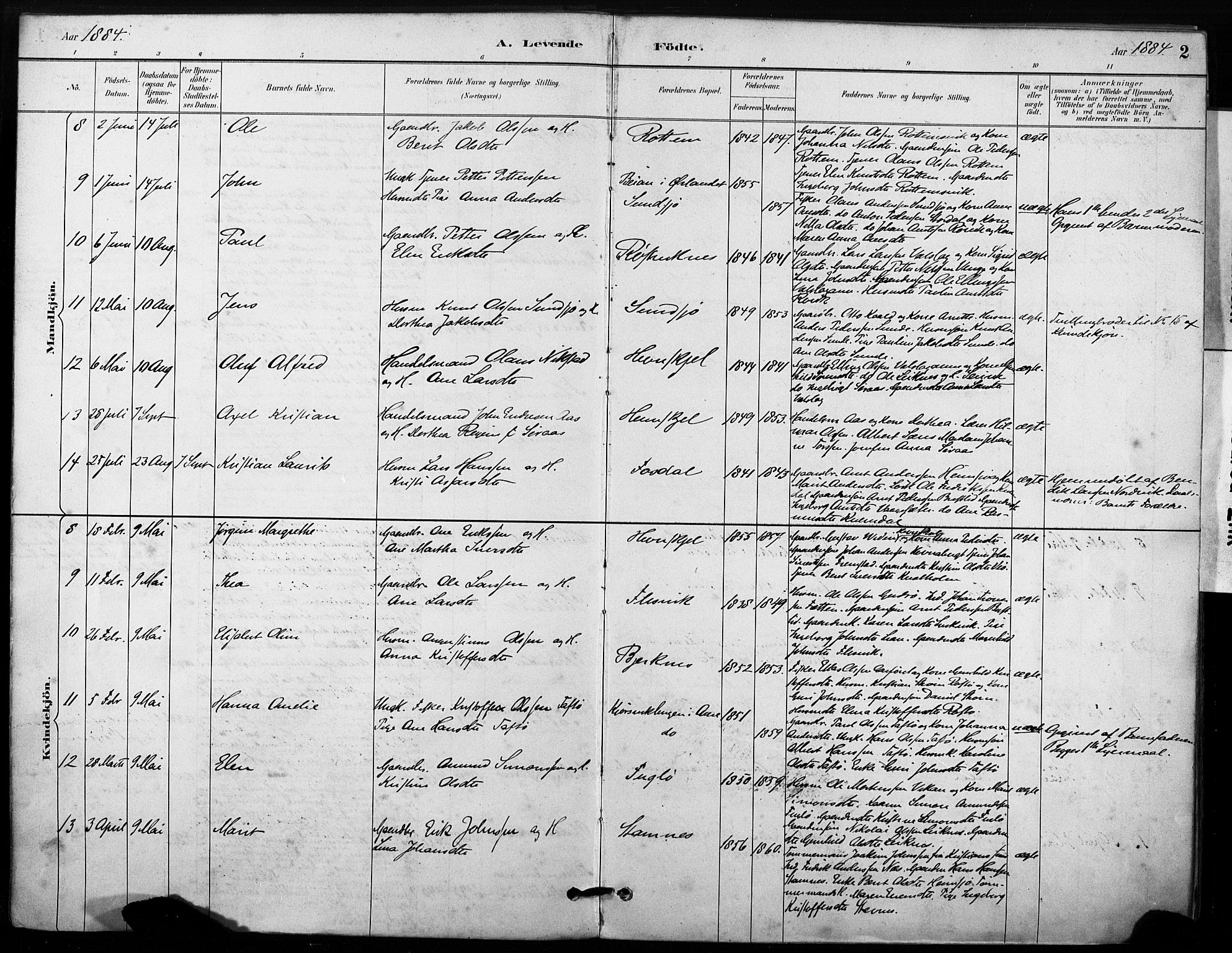 Ministerialprotokoller, klokkerbøker og fødselsregistre - Sør-Trøndelag, AV/SAT-A-1456/633/L0518: Parish register (official) no. 633A01, 1884-1906, p. 2