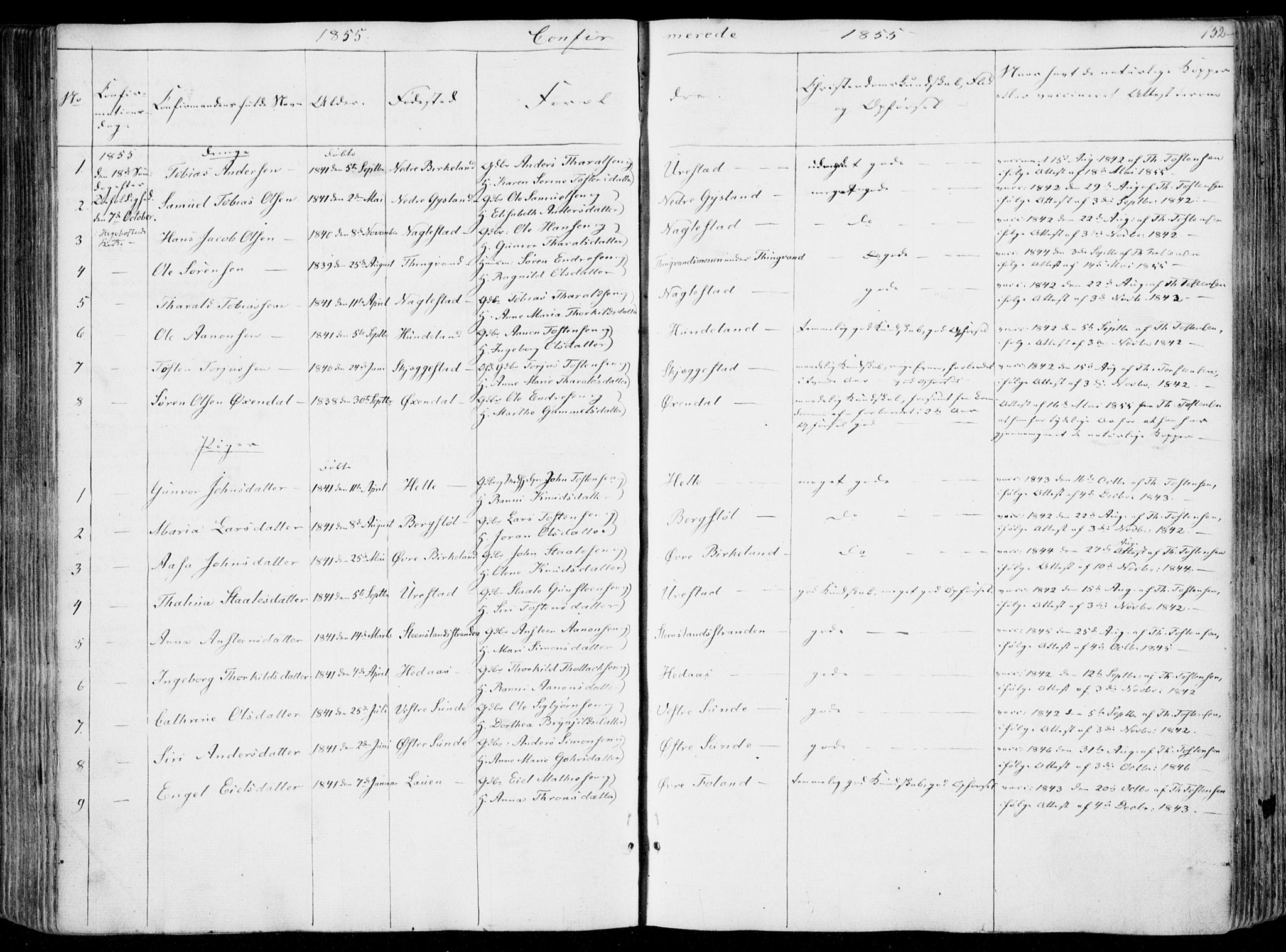 Hægebostad sokneprestkontor, SAK/1111-0024/F/Fa/Faa/L0004: Parish register (official) no. A 4, 1834-1864, p. 152