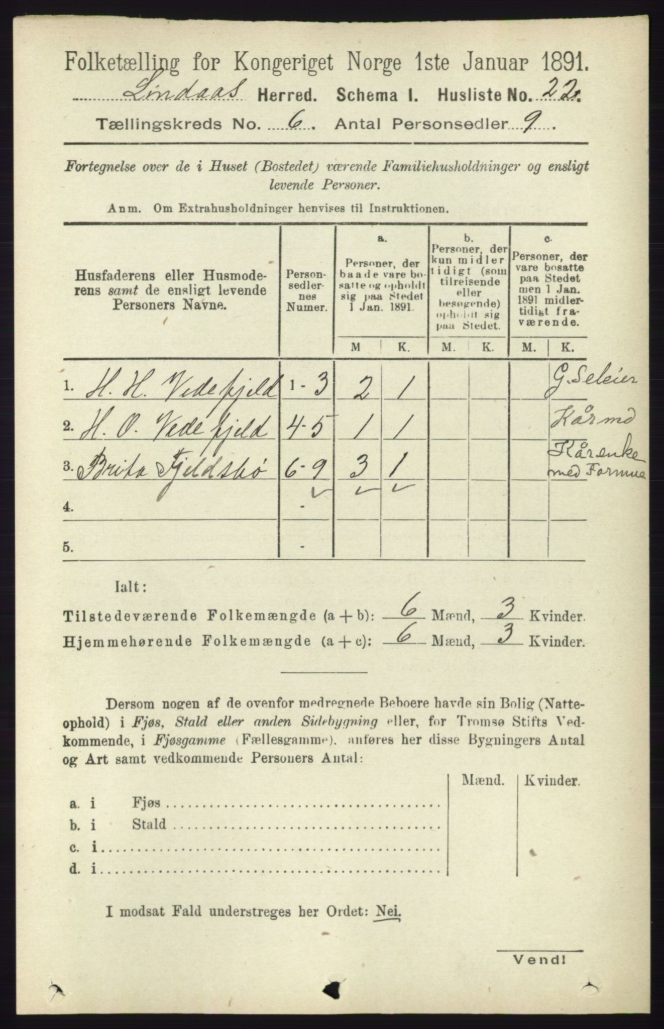 RA, 1891 census for 1263 Lindås, 1891, p. 1840