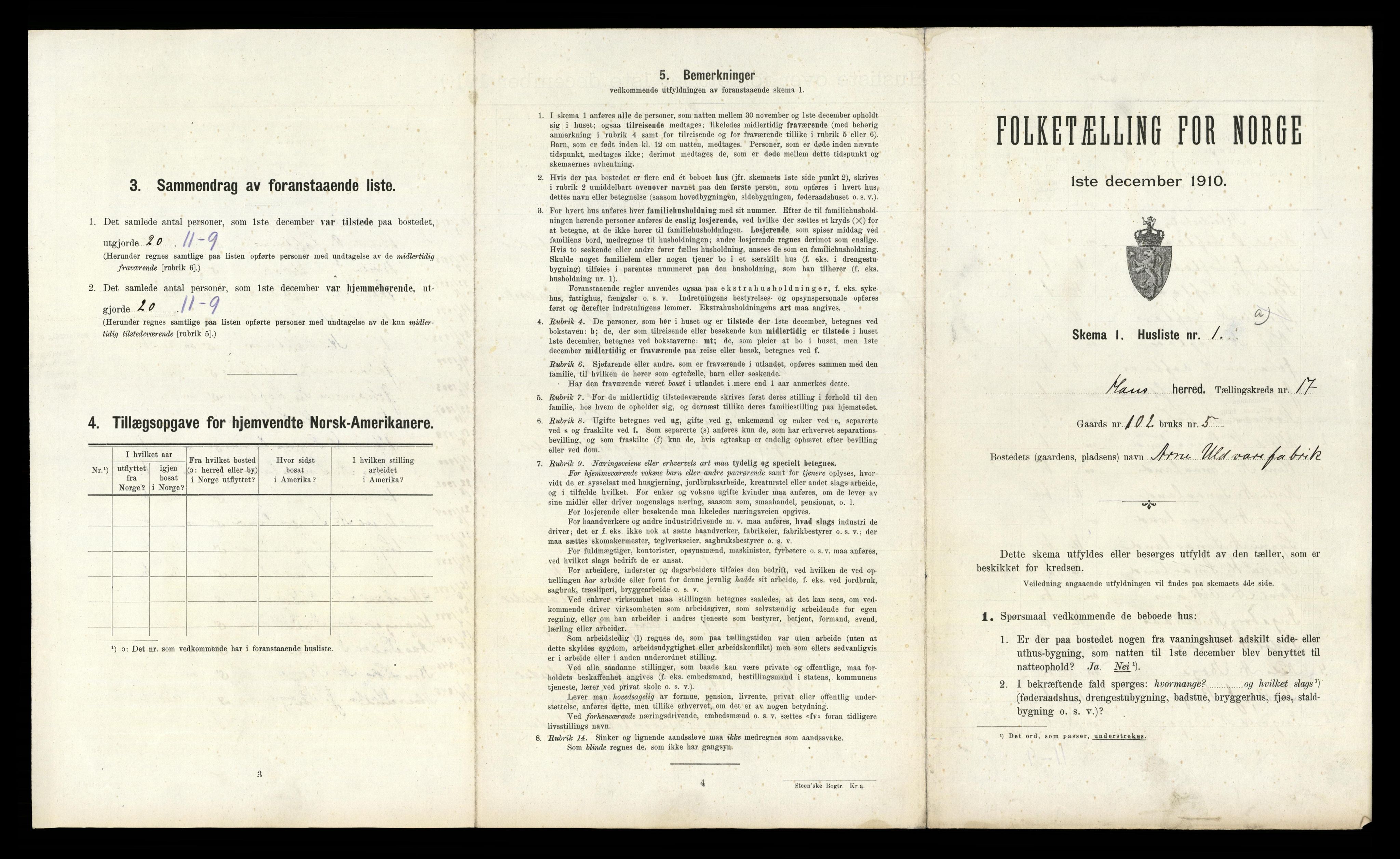 RA, 1910 census for Haus, 1910, p. 1338