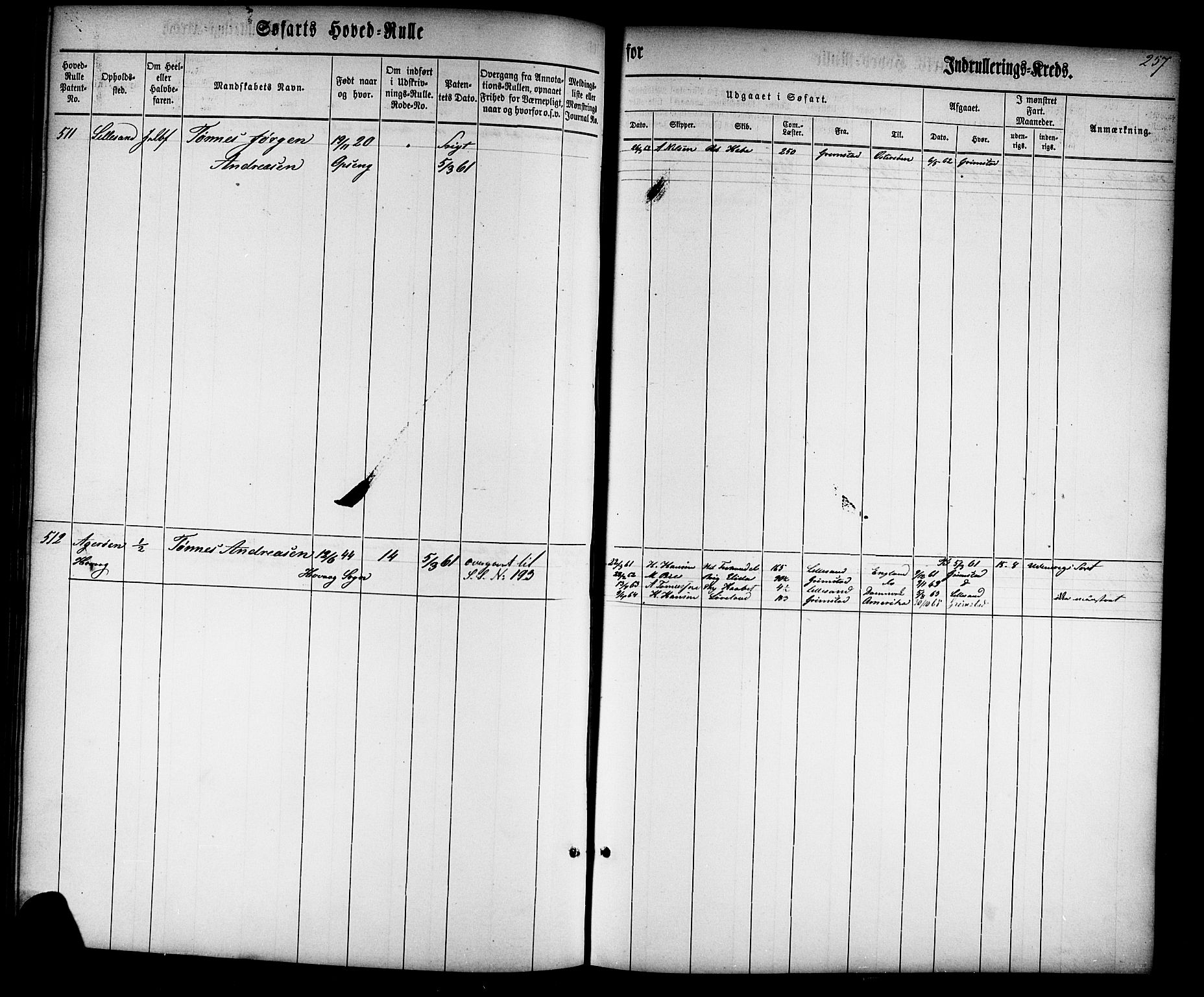 Lillesand mønstringskrets, AV/SAK-2031-0014/F/Fb/L0001: Hovedrulle nr 1-770, W-10, 1860-1869, p. 265