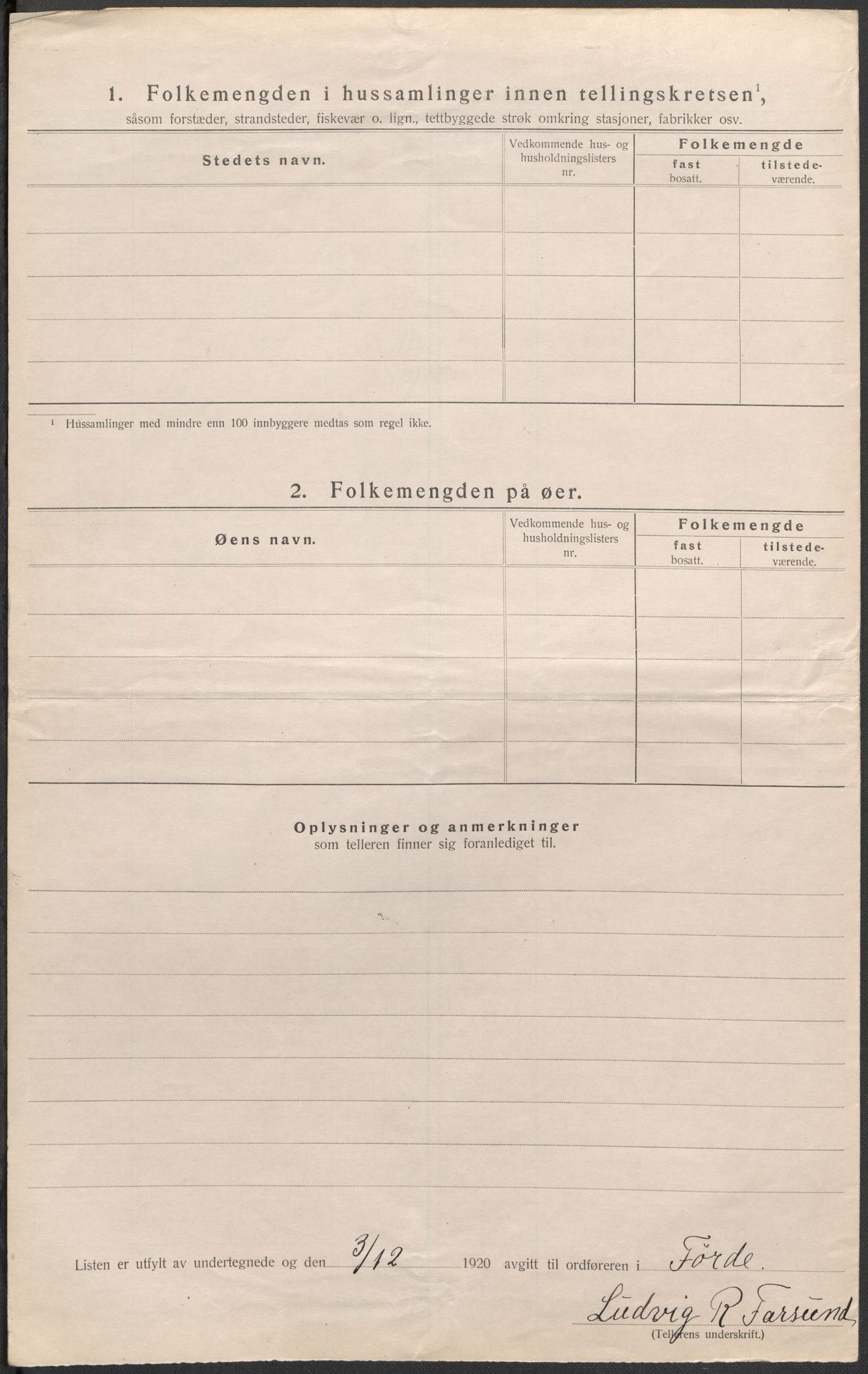 SAB, 1920 census for Førde, 1920, p. 43