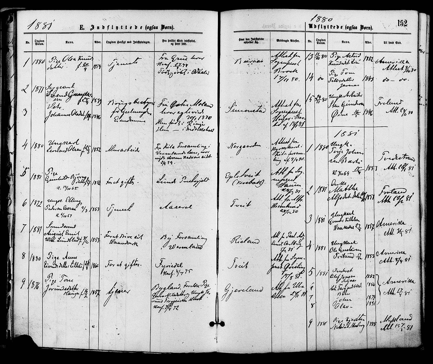 Åmli sokneprestkontor, AV/SAK-1111-0050/F/Fa/Fac/L0009: Parish register (official) no. A 9 /1, 1869-1884, p. 152