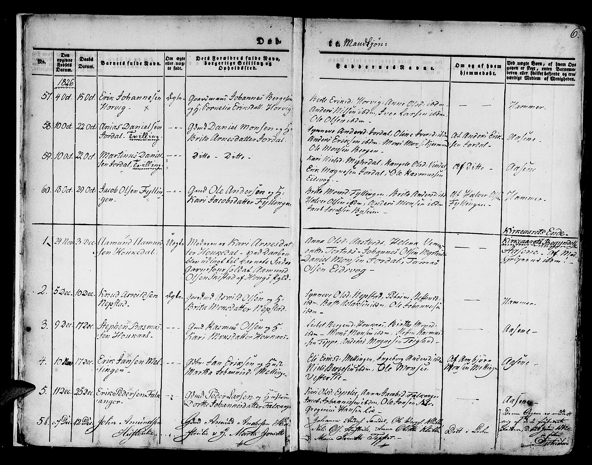 Hamre sokneprestembete, SAB/A-75501/H/Ha/Haa/Haaa/L0011: Parish register (official) no. A 11, 1826-1834, p. 6
