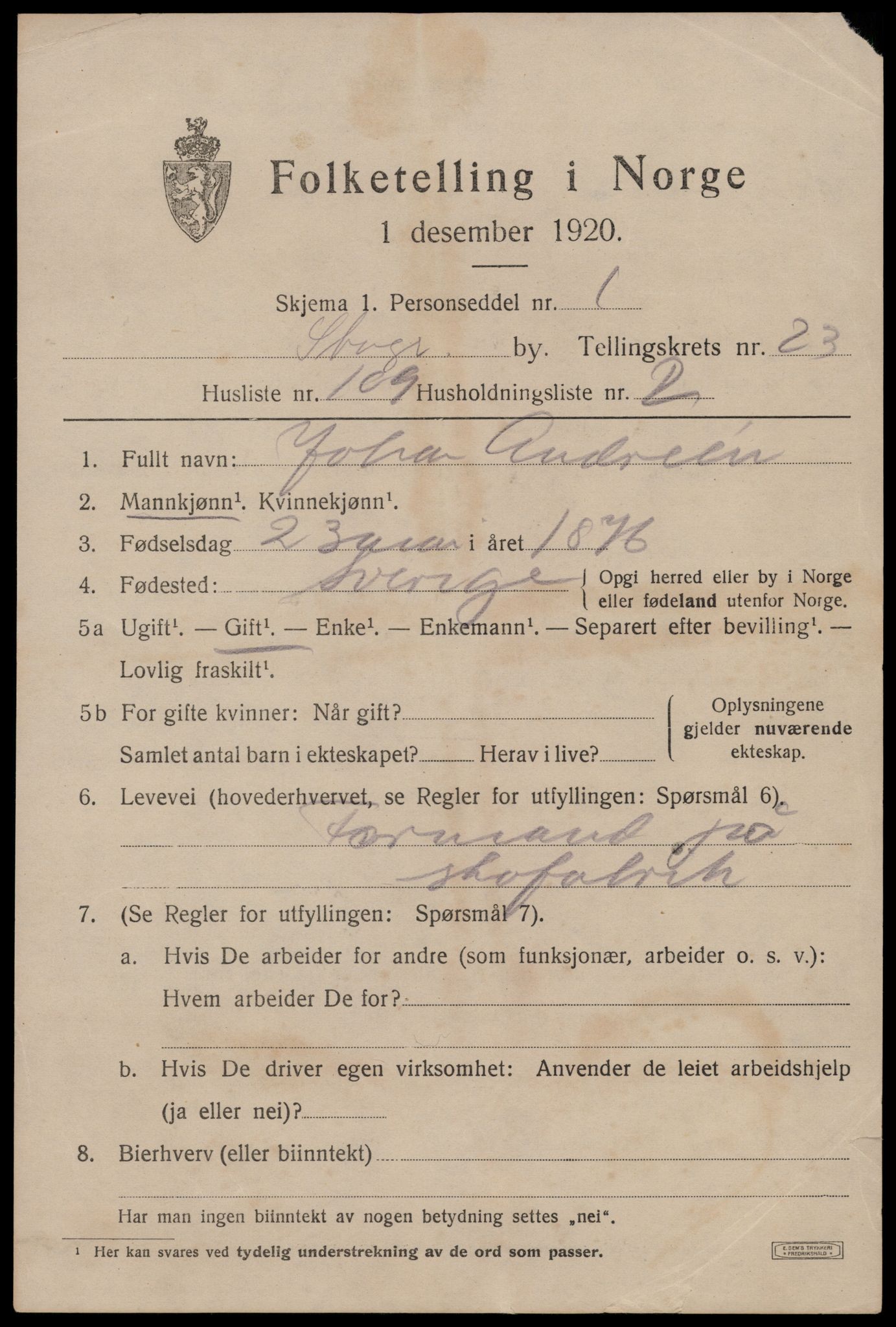 SAST, 1920 census for Stavanger, 1920, p. 76190