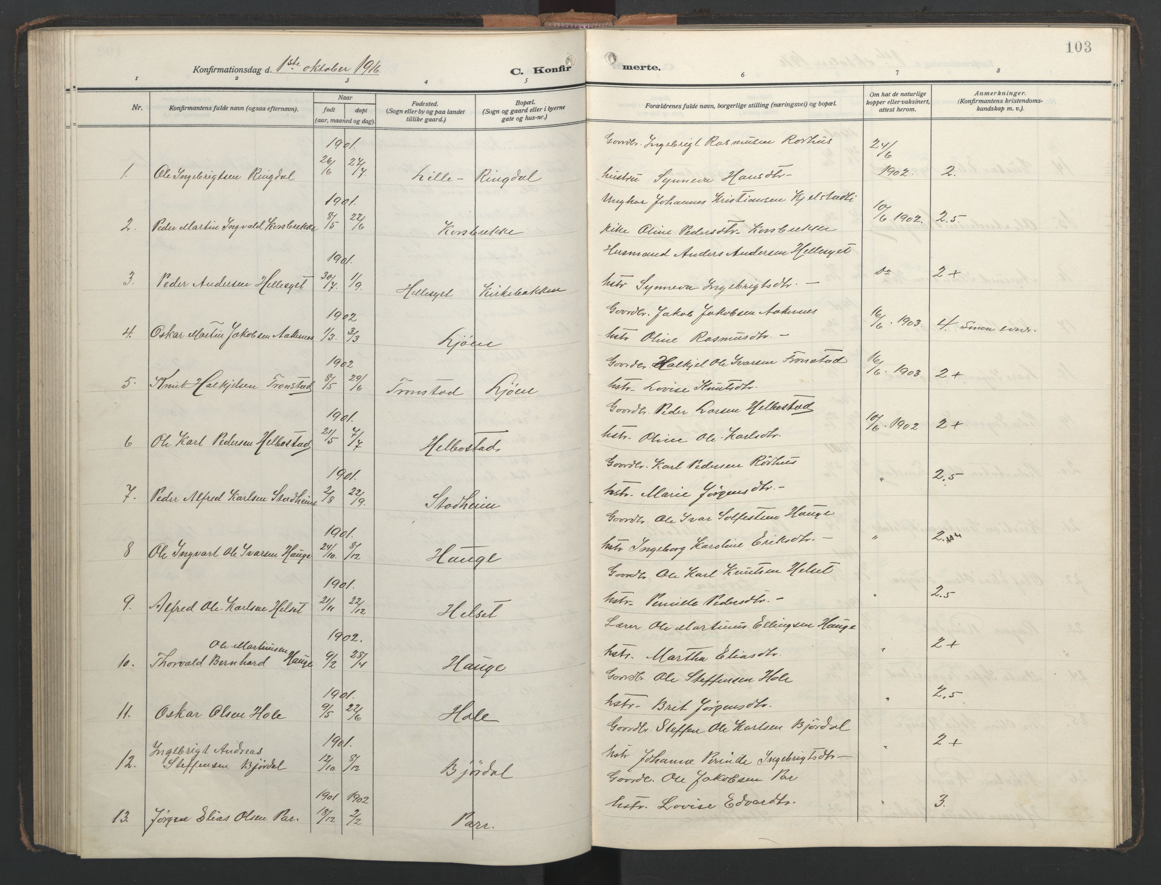 Ministerialprotokoller, klokkerbøker og fødselsregistre - Møre og Romsdal, SAT/A-1454/517/L0232: Parish register (copy) no. 517C05, 1910-1946, p. 103