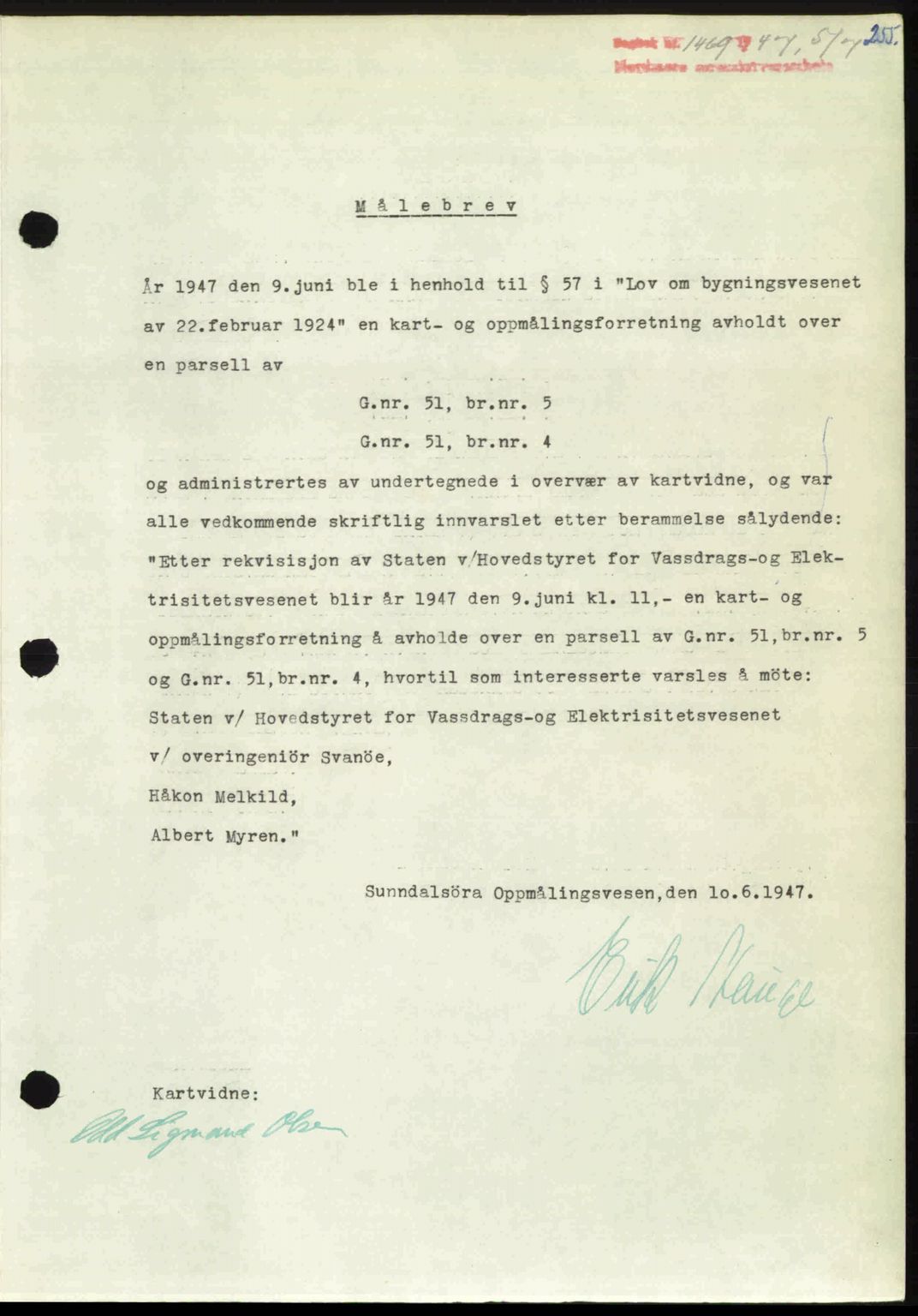 Nordmøre sorenskriveri, AV/SAT-A-4132/1/2/2Ca: Mortgage book no. A105, 1947-1947, Diary no: : 1469/1947