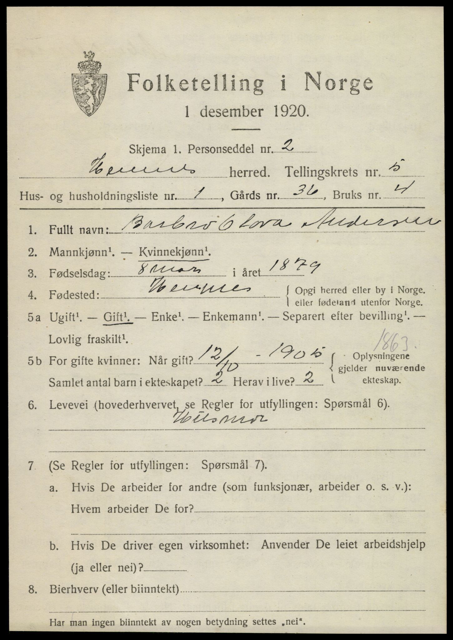 SAT, 1920 census for Hemnes, 1920, p. 5942