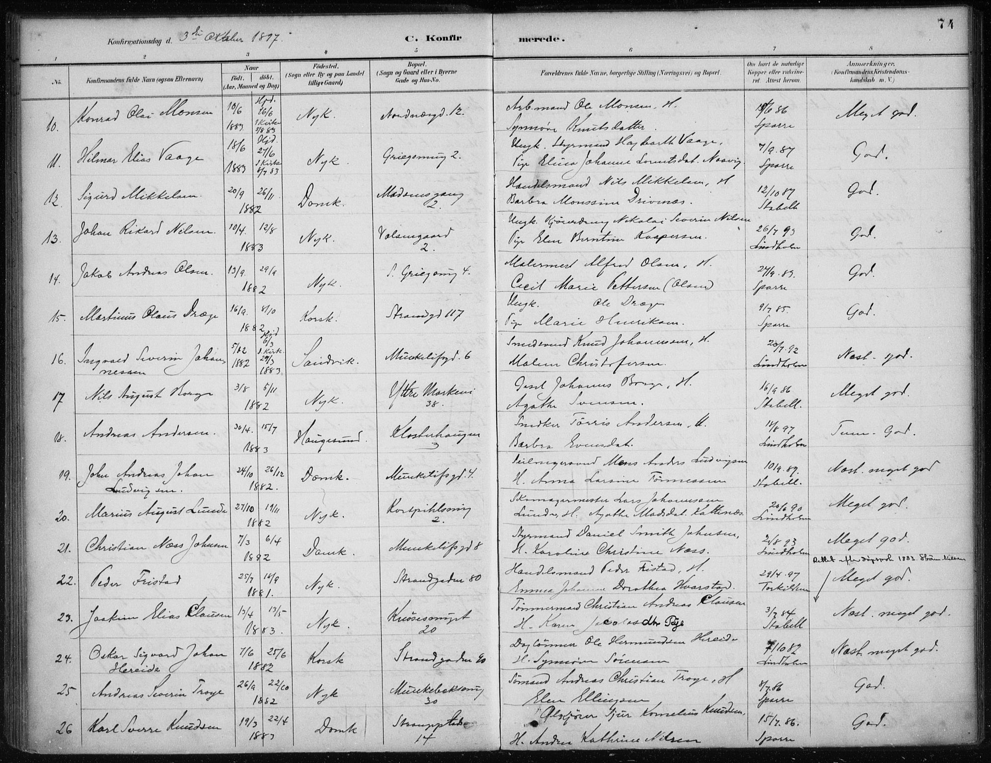 Nykirken Sokneprestembete, AV/SAB-A-77101/H/Haa/L0027: Parish register (official) no. C 6, 1886-1913, p. 74