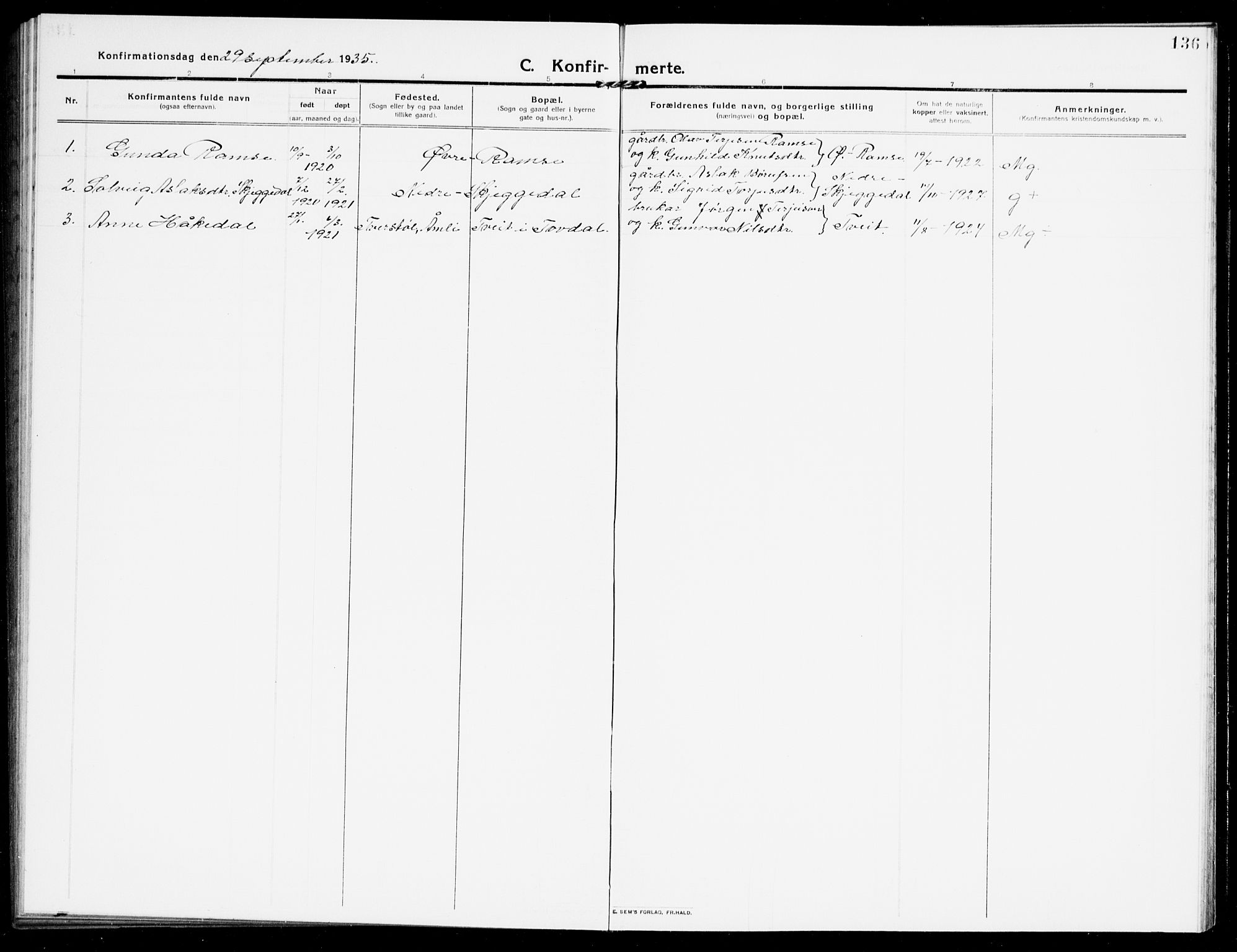 Åmli sokneprestkontor, AV/SAK-1111-0050/F/Fb/Fbb/L0003: Parish register (copy) no. B 3, 1906-1941, p. 136