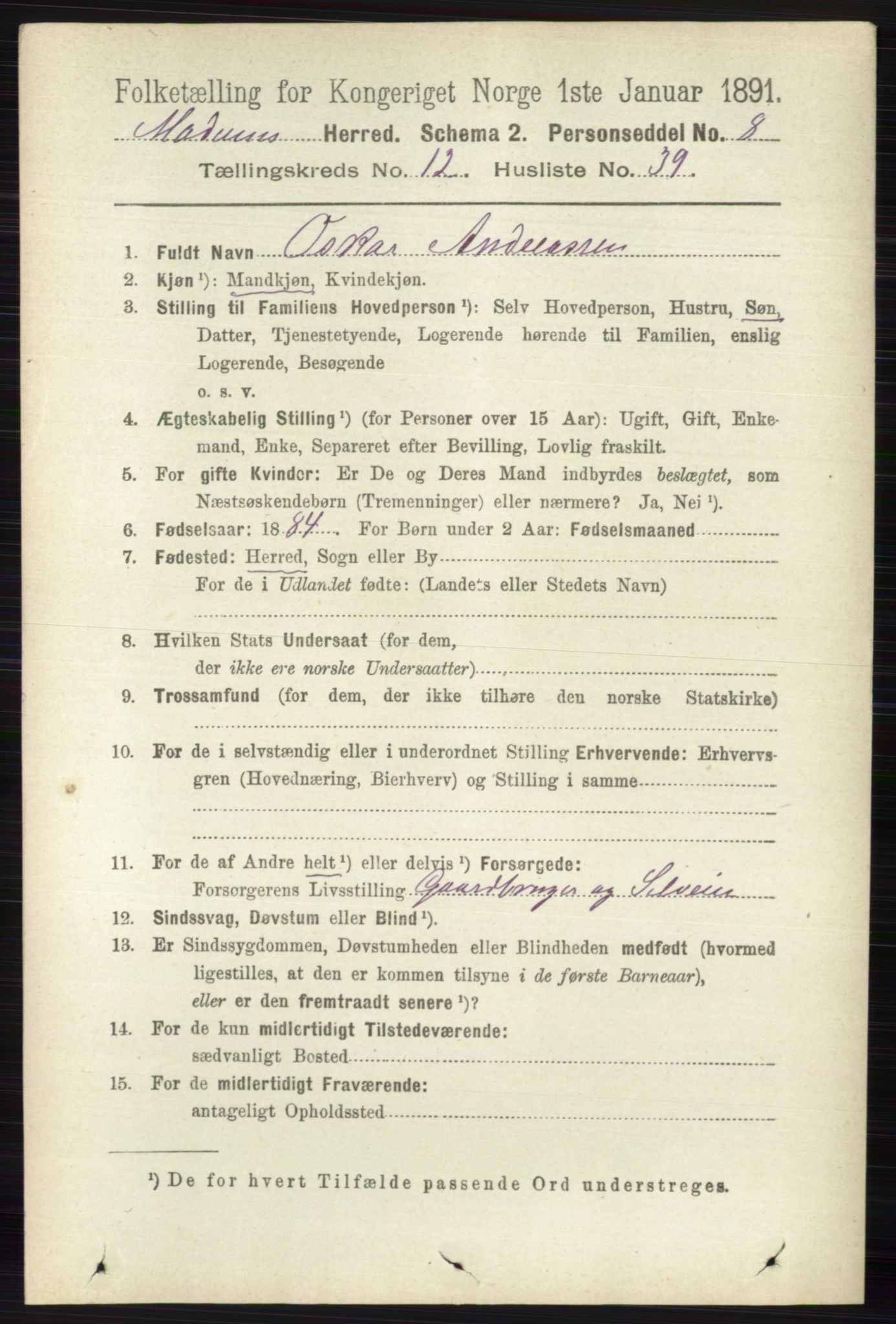 RA, 1891 census for 0623 Modum, 1891, p. 4665