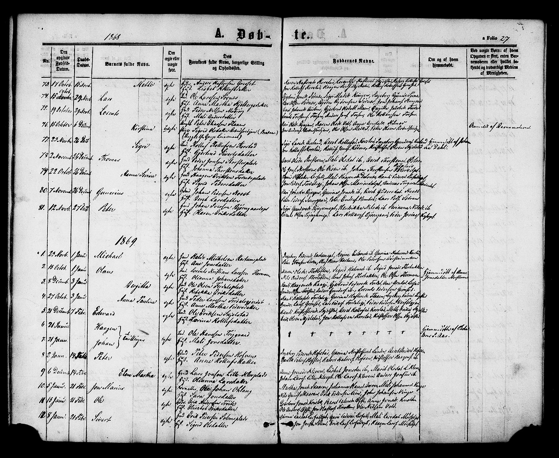 Ministerialprotokoller, klokkerbøker og fødselsregistre - Nord-Trøndelag, SAT/A-1458/703/L0029: Parish register (official) no. 703A02, 1863-1879, p. 27