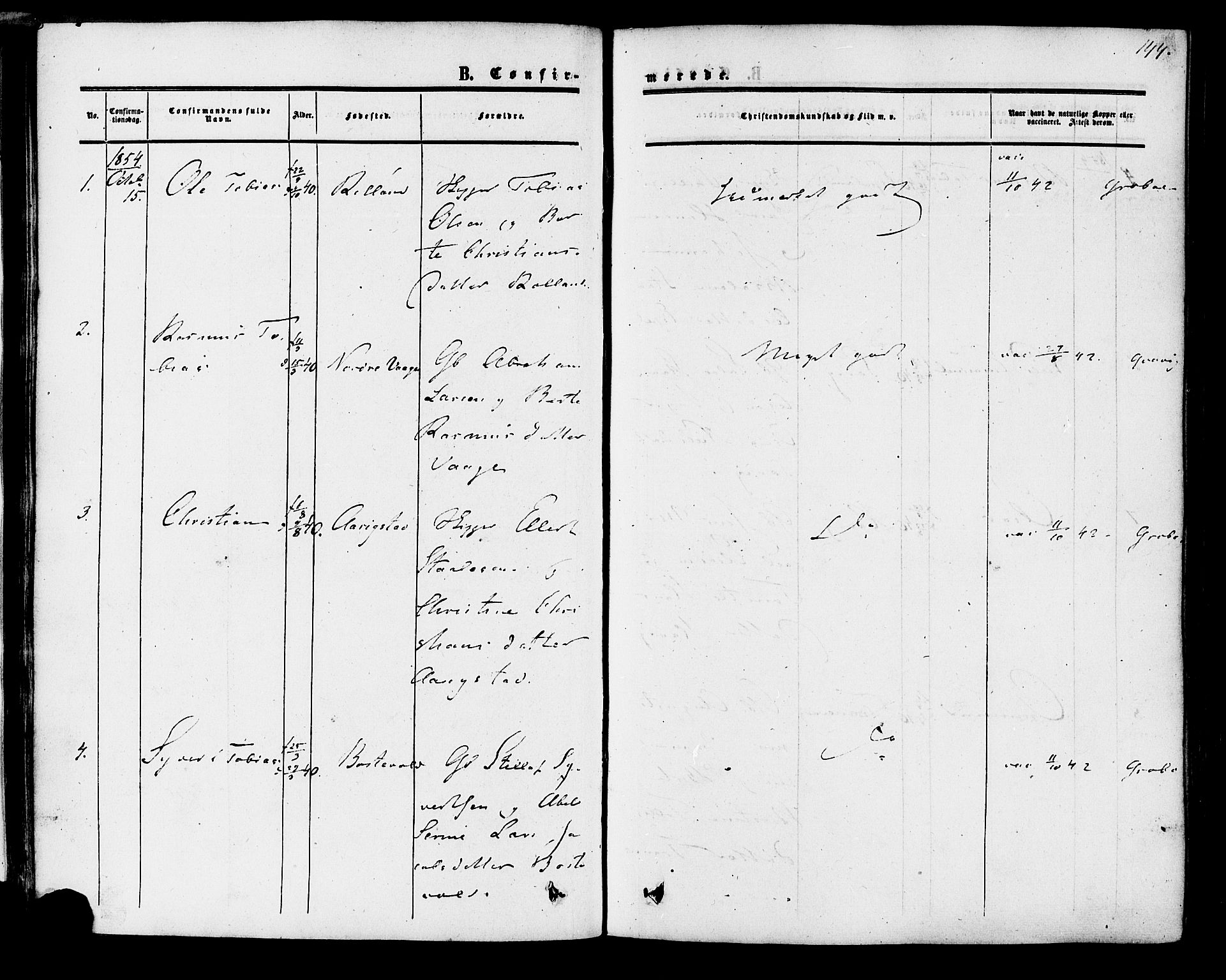 Herad sokneprestkontor, SAK/1111-0018/F/Fa/Fab/L0004: Parish register (official) no. A 4, 1853-1885, p. 144