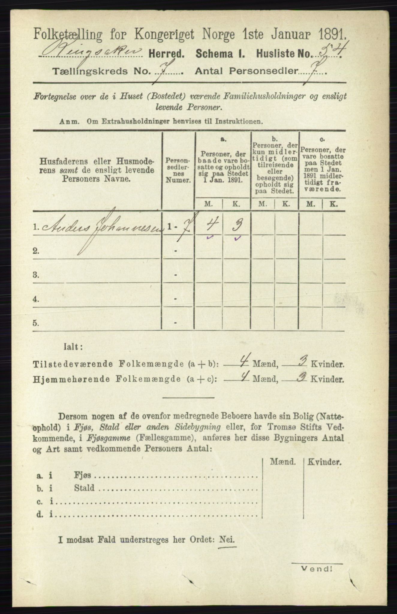 RA, 1891 census for 0412 Ringsaker, 1891, p. 3844