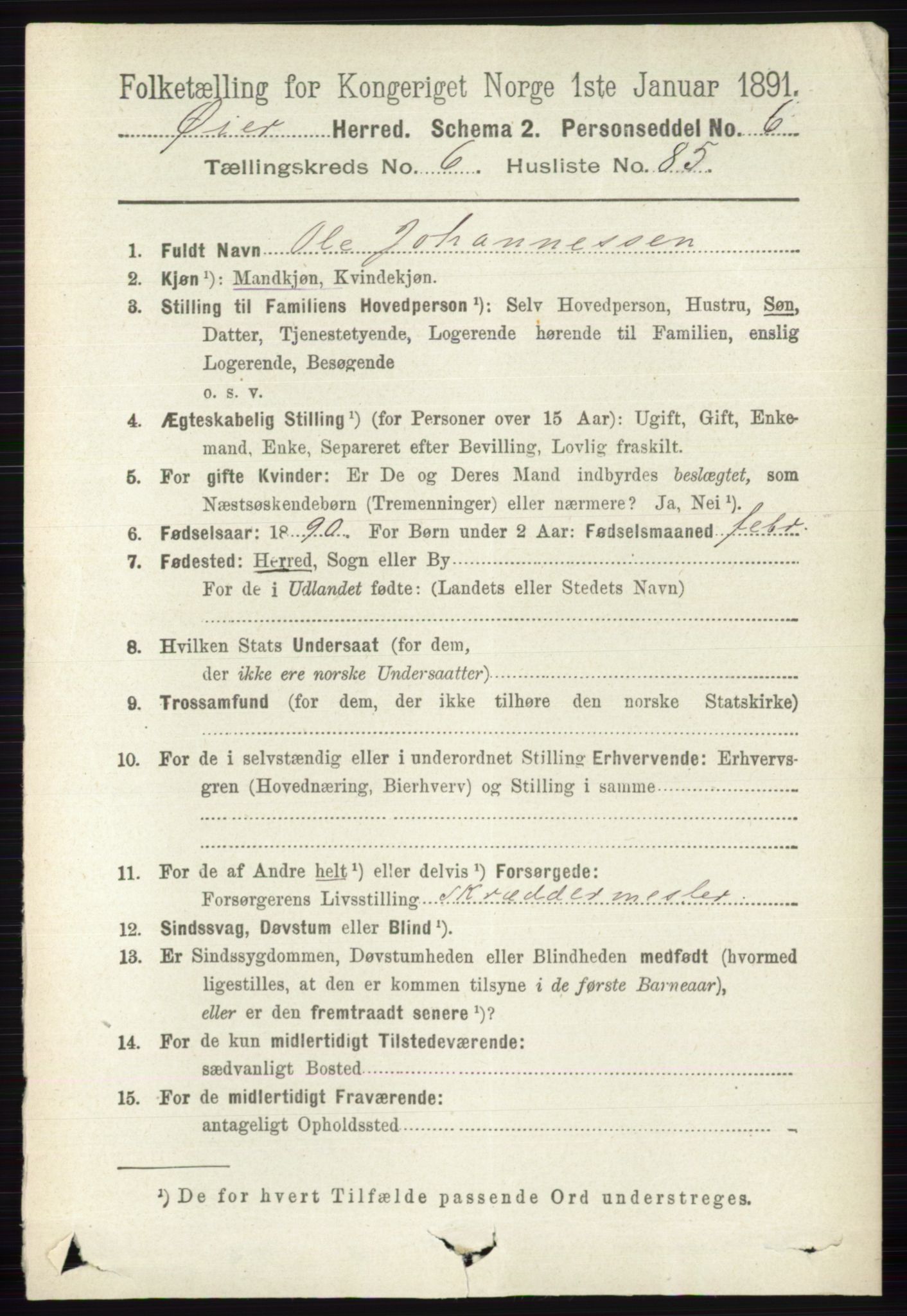 RA, 1891 census for 0521 Øyer, 1891, p. 2440