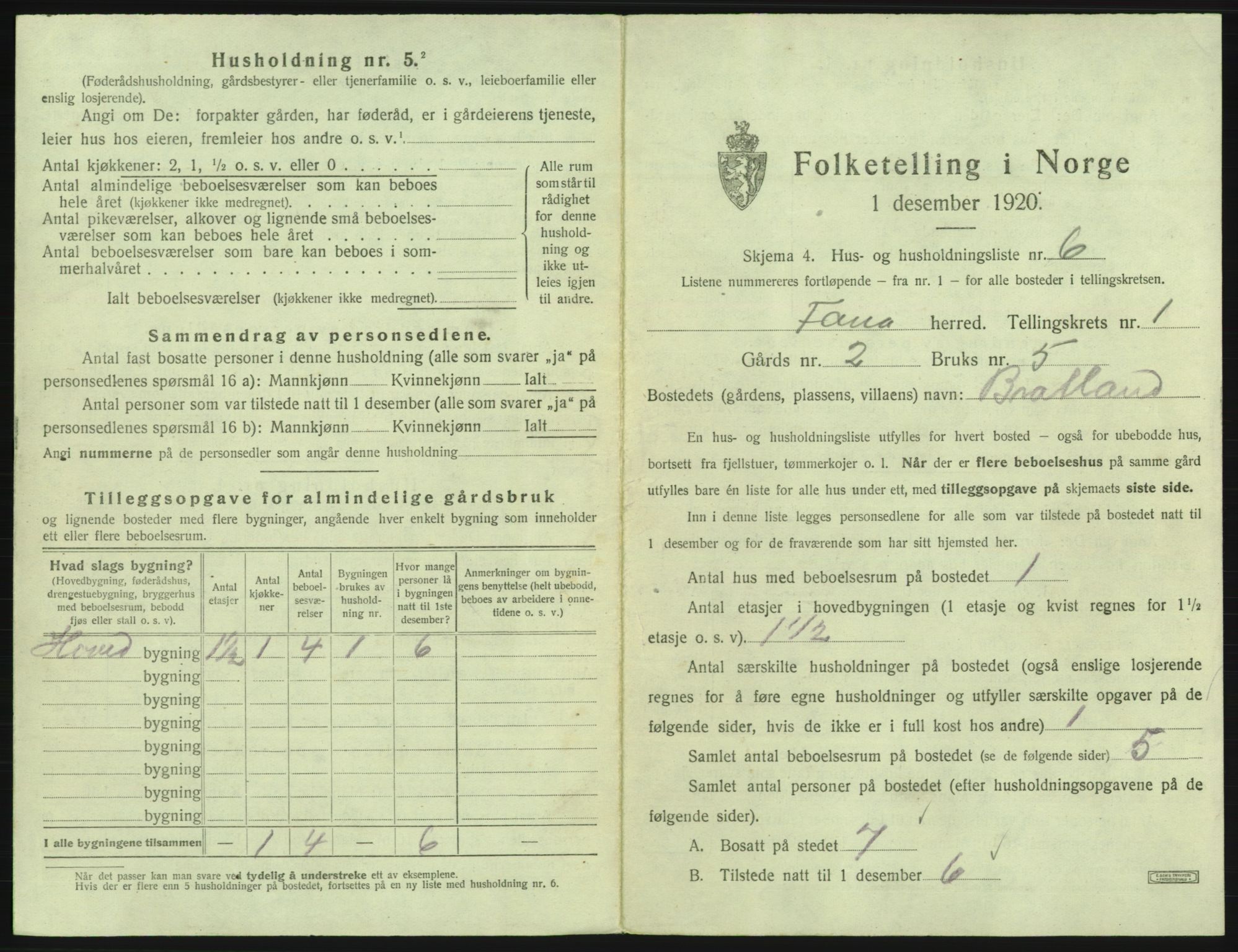 SAB, 1920 census for Fana, 1920, p. 104