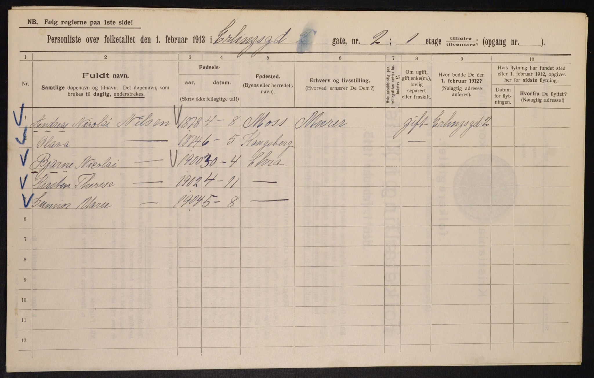 OBA, Municipal Census 1913 for Kristiania, 1913, p. 22087