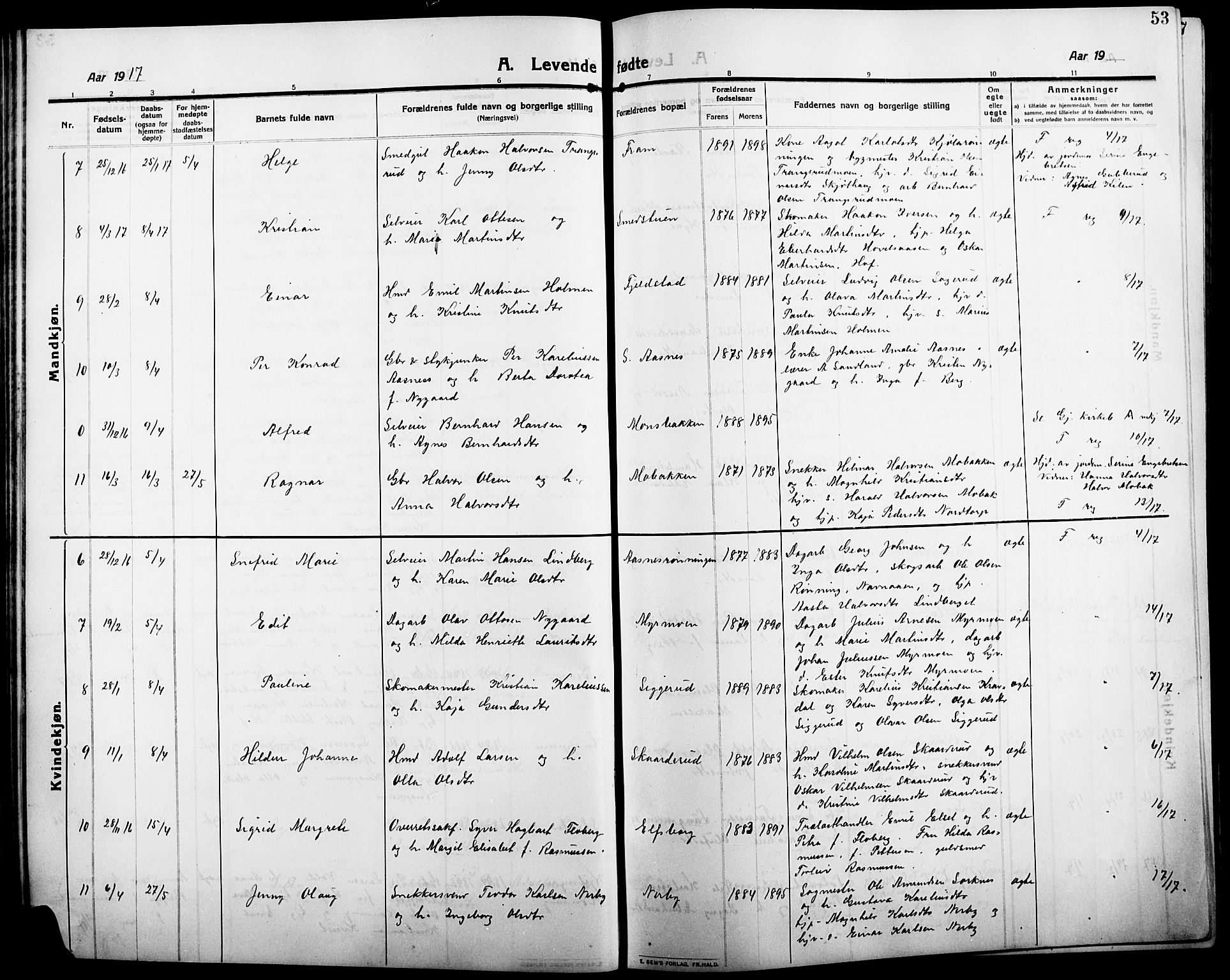 Åsnes prestekontor, AV/SAH-PREST-042/H/Ha/Hab/L0007: Parish register (copy) no. 7, 1909-1926, p. 53