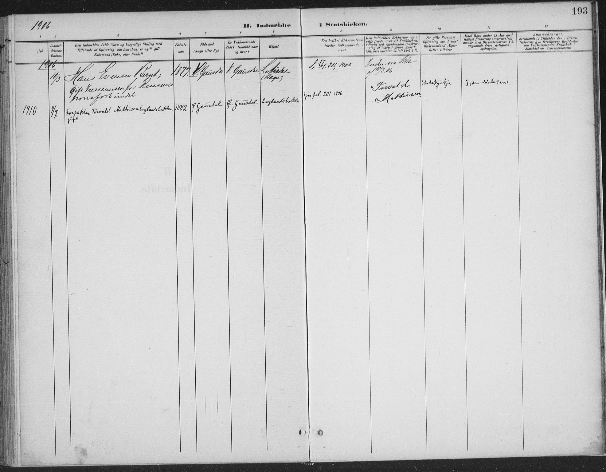 Østre Gausdal prestekontor, SAH/PREST-092/H/Ha/Haa/L0004: Parish register (official) no. 4, 1898-1914, p. 193