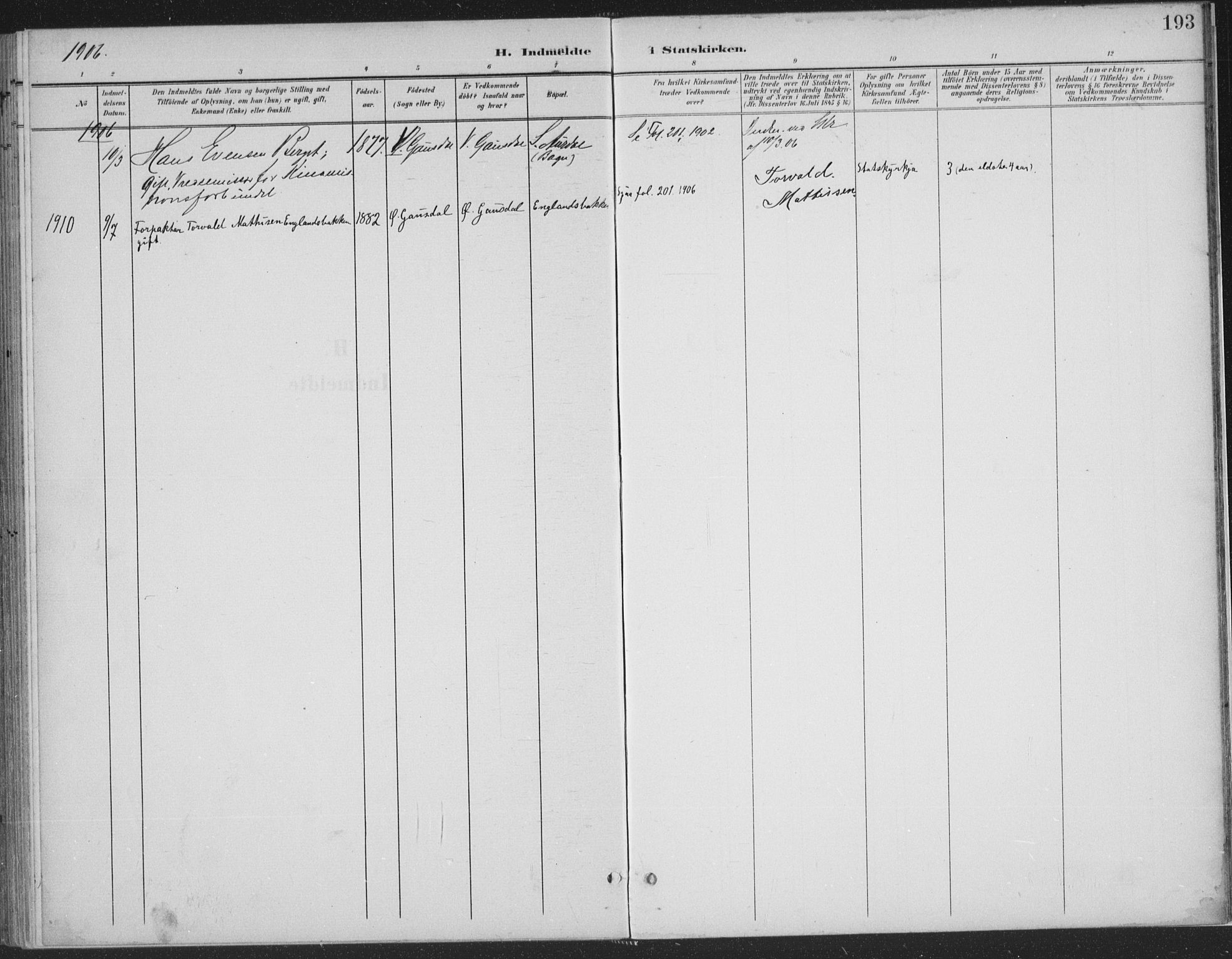 Østre Gausdal prestekontor, AV/SAH-PREST-092/H/Ha/Haa/L0004: Parish register (official) no. 4, 1898-1914, p. 193