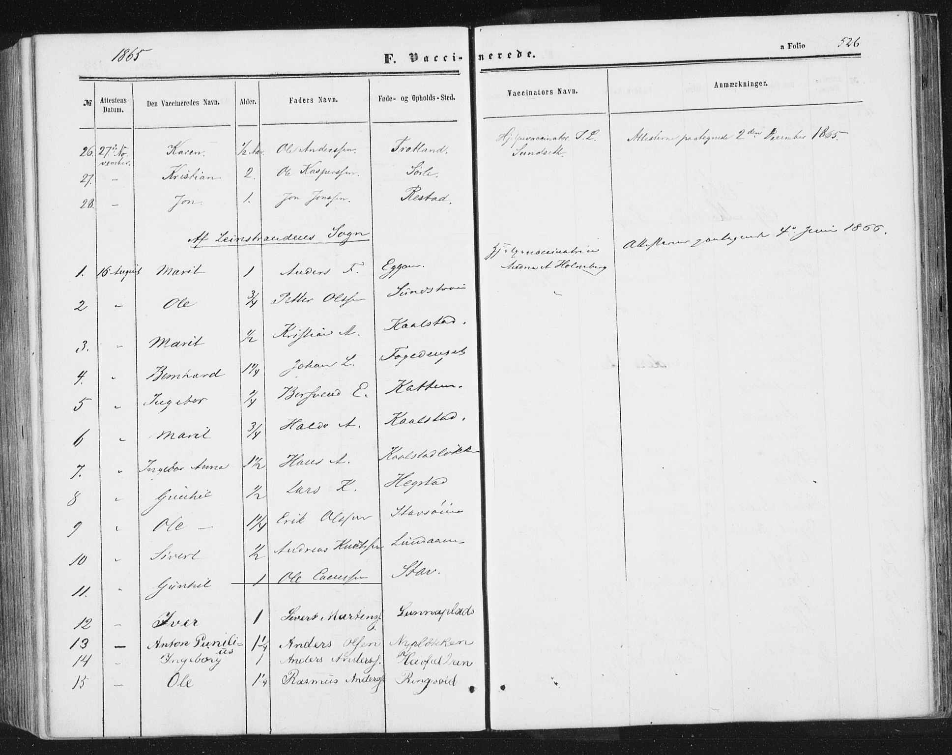 Ministerialprotokoller, klokkerbøker og fødselsregistre - Sør-Trøndelag, AV/SAT-A-1456/691/L1077: Parish register (official) no. 691A09, 1862-1873, p. 526