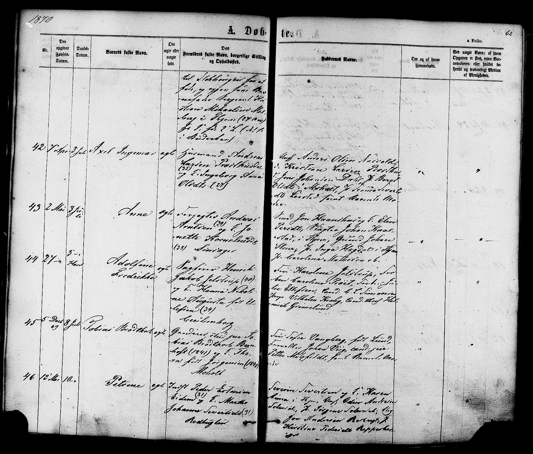 Ministerialprotokoller, klokkerbøker og fødselsregistre - Sør-Trøndelag, SAT/A-1456/606/L0293: Parish register (official) no. 606A08, 1866-1877, p. 62