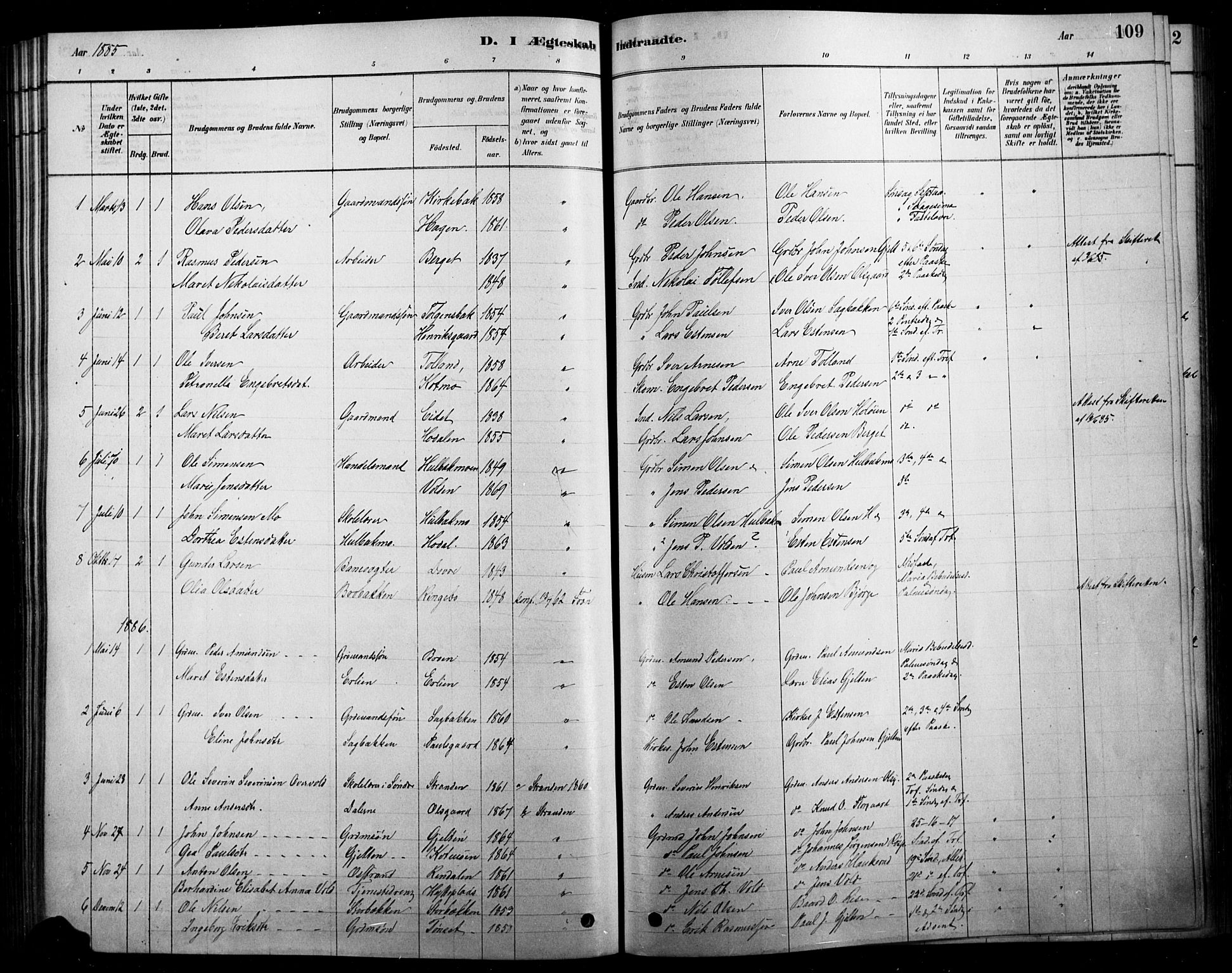 Tolga prestekontor, SAH/PREST-062/L/L0007: Parish register (copy) no. 7, 1878-1919, p. 109