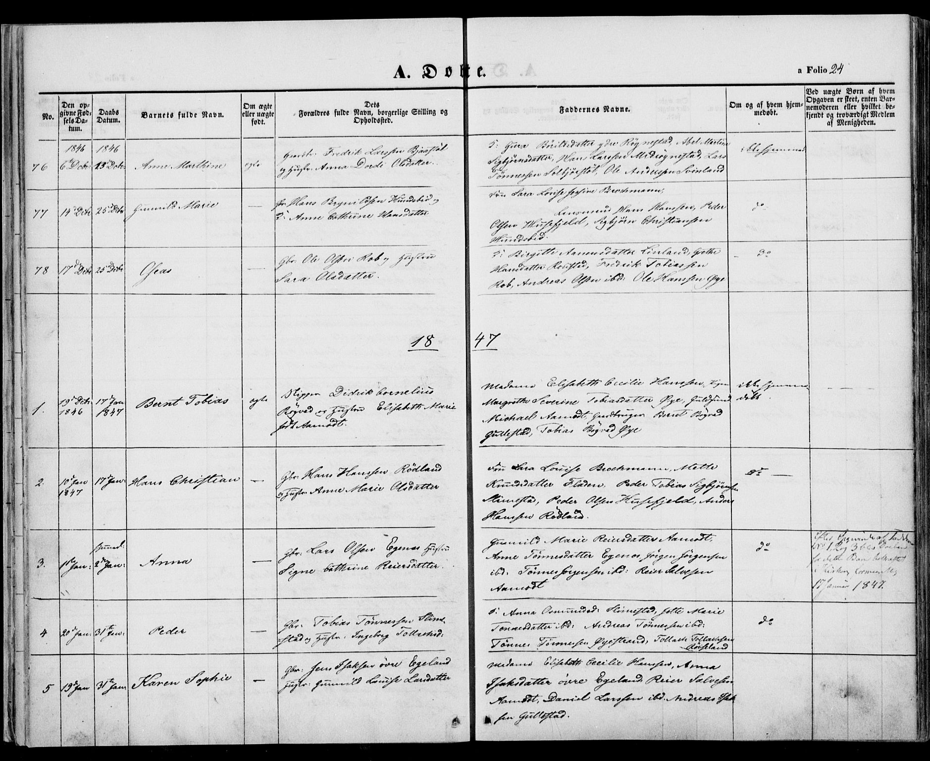 Kvinesdal sokneprestkontor, AV/SAK-1111-0026/F/Fa/Fab/L0005: Parish register (official) no. A 5, 1844-1857, p. 24