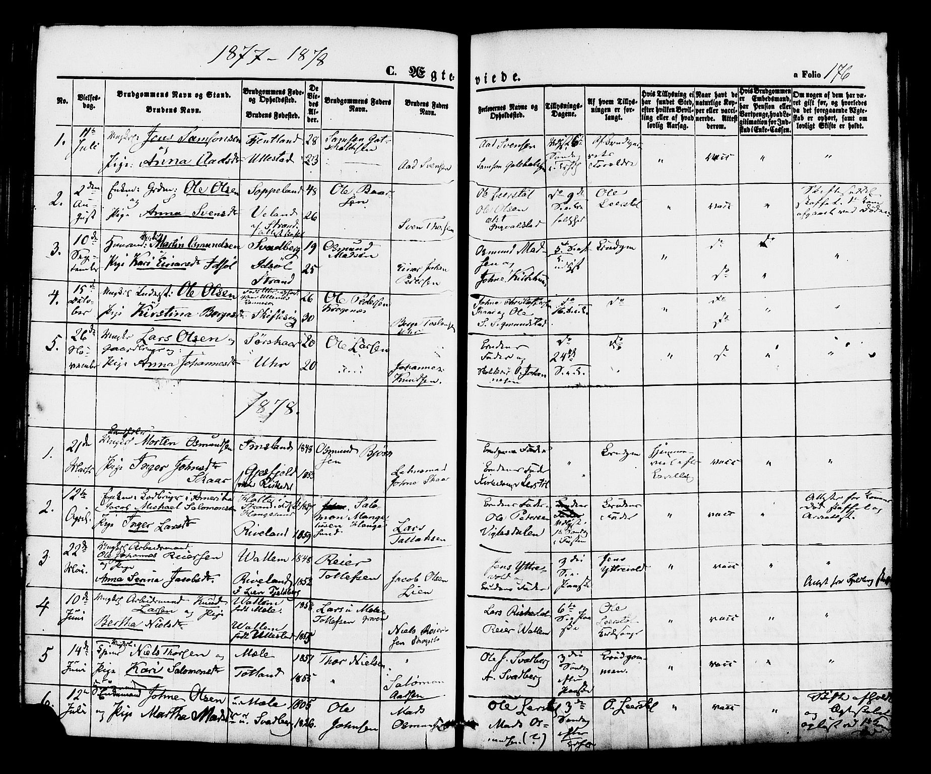 Hjelmeland sokneprestkontor, AV/SAST-A-101843/01/IV/L0012: Parish register (official) no. A 12, 1862-1886, p. 176