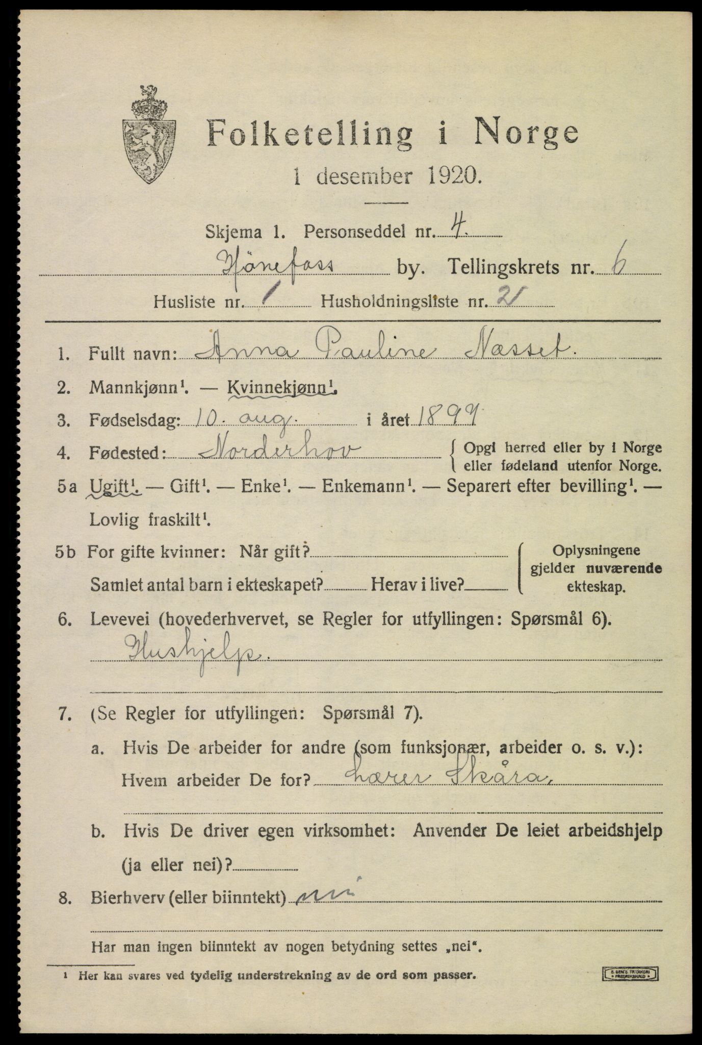 SAKO, 1920 census for Hønefoss, 1920, p. 6972