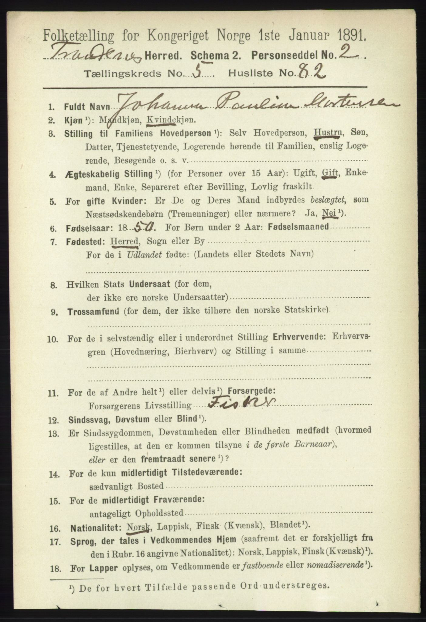 RA, 1891 census for 1914 Trondenes, 1891, p. 3433