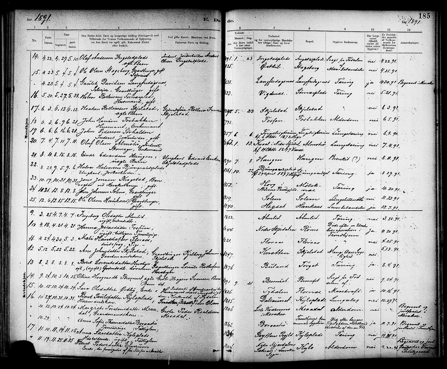 Ministerialprotokoller, klokkerbøker og fødselsregistre - Nord-Trøndelag, SAT/A-1458/703/L0030: Parish register (official) no. 703A03, 1880-1892, p. 185