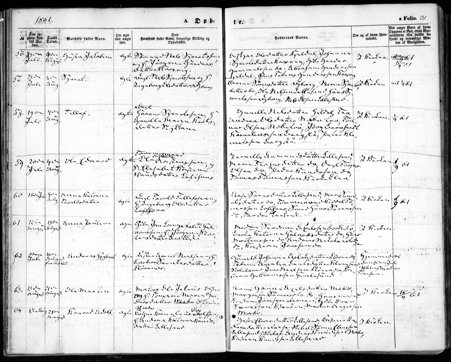 Vestre Moland sokneprestkontor, AV/SAK-1111-0046/F/Fa/Fab/L0007: Parish register (official) no. A 7, 1859-1872, p. 31