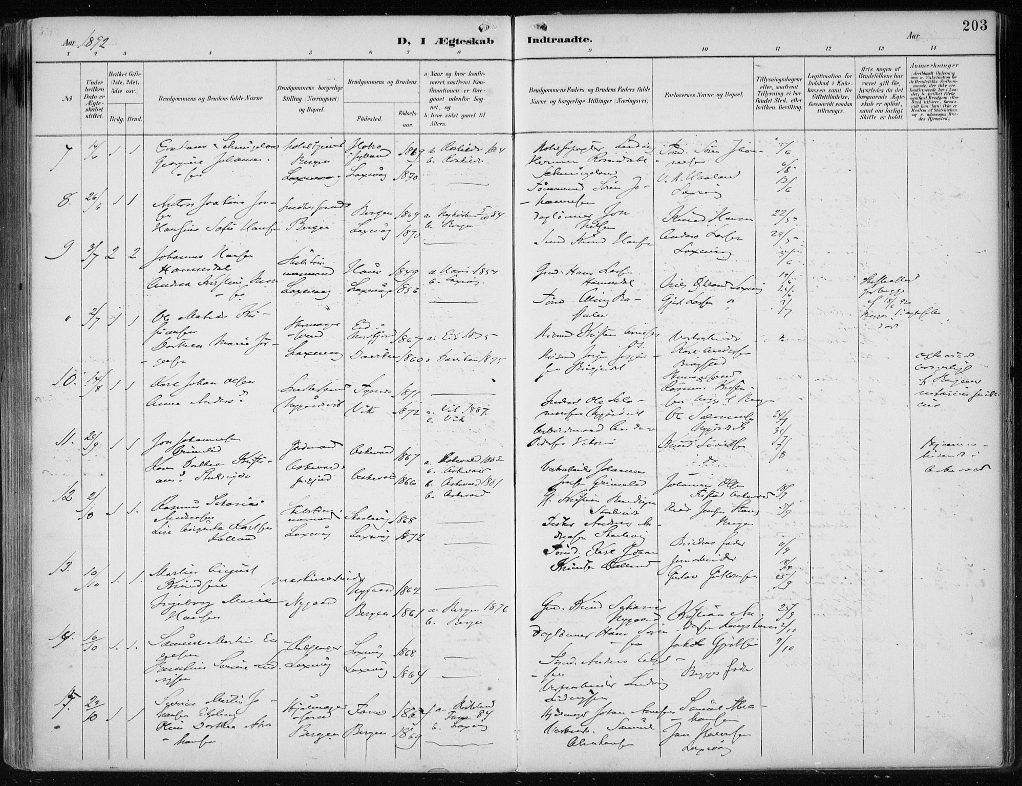 Askøy Sokneprestembete, AV/SAB-A-74101/H/Ha/Haa/Haae/L0003: Parish register (official) no. E 3, 1891-1903, p. 203