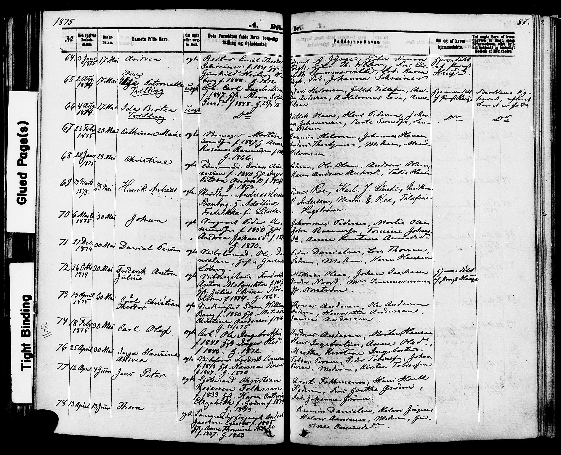 Skien kirkebøker, AV/SAKO-A-302/F/Fa/L0008: Parish register (official) no. 8, 1866-1877, p. 87