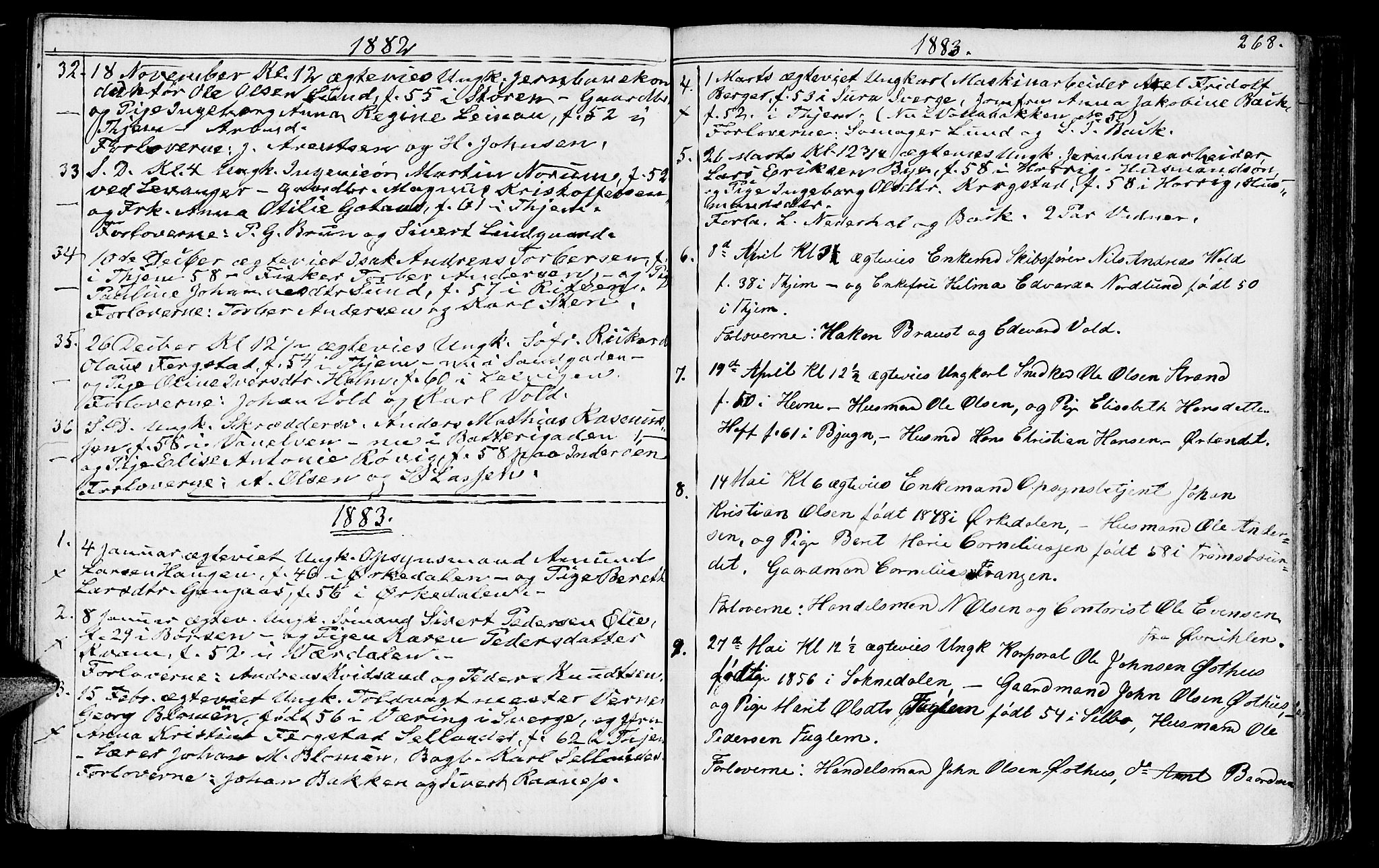 Ministerialprotokoller, klokkerbøker og fødselsregistre - Sør-Trøndelag, SAT/A-1456/602/L0142: Parish register (copy) no. 602C10, 1872-1894, p. 268