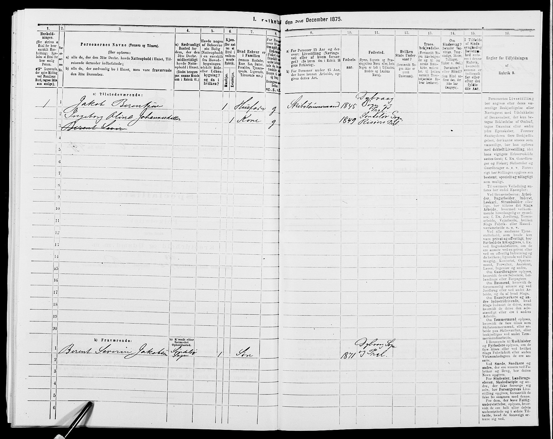 SAK, 1875 census for 0915P Dypvåg, 1875, p. 809
