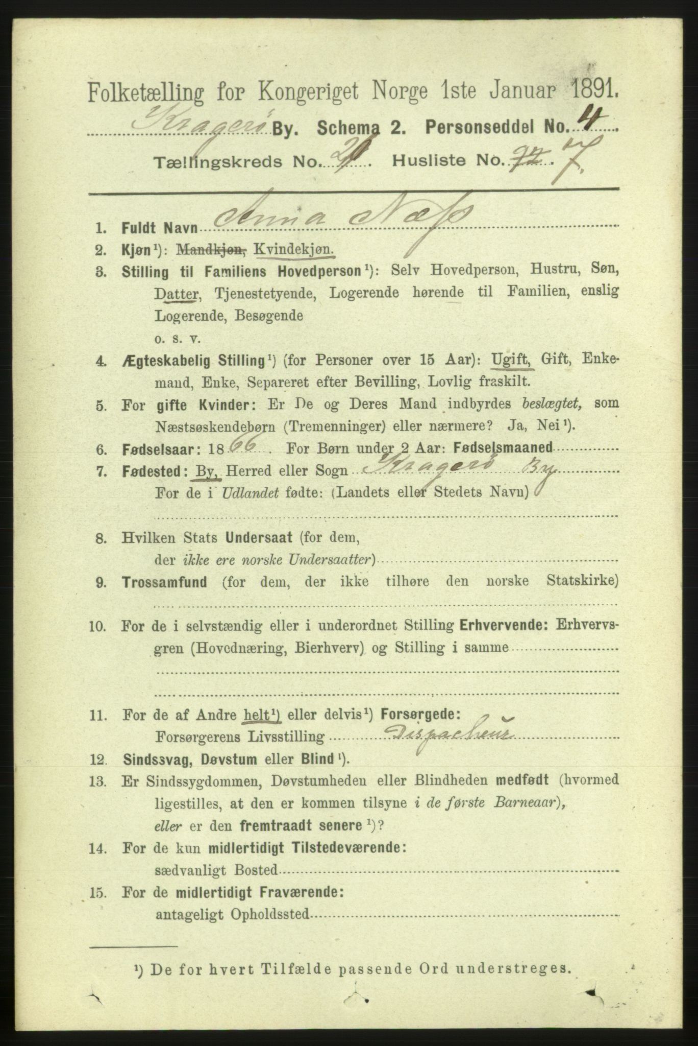 RA, 1891 census for 0801 Kragerø, 1891, p. 4751