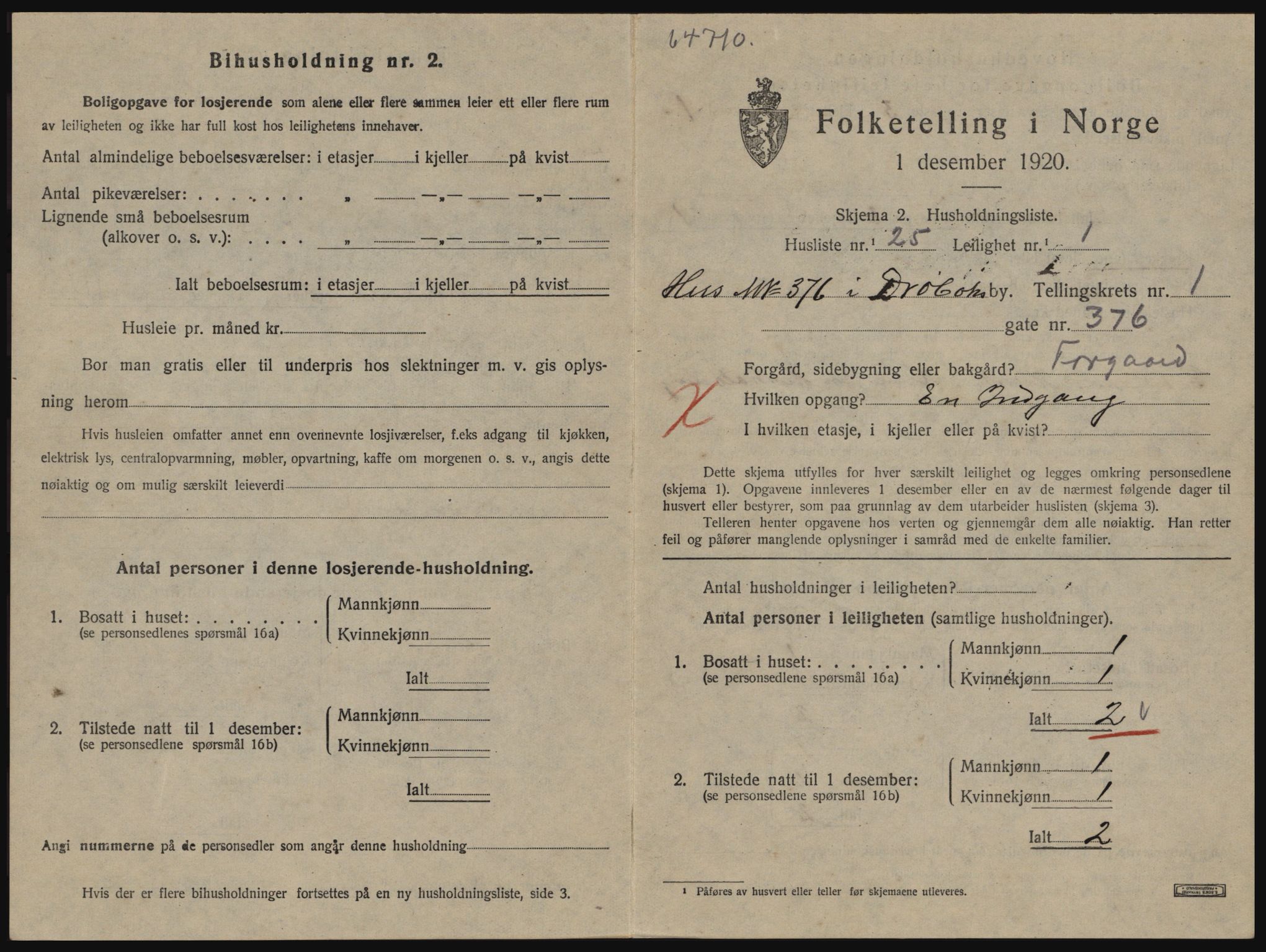 SAO, 1920 census for Drøbak, 1920, p. 823