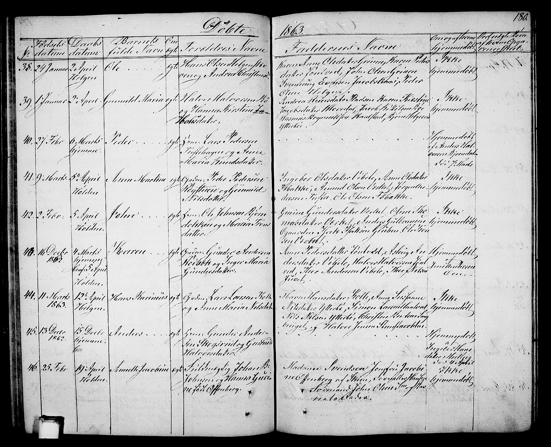 Holla kirkebøker, AV/SAKO-A-272/G/Ga/L0003: Parish register (copy) no. I 3, 1849-1866, p. 180