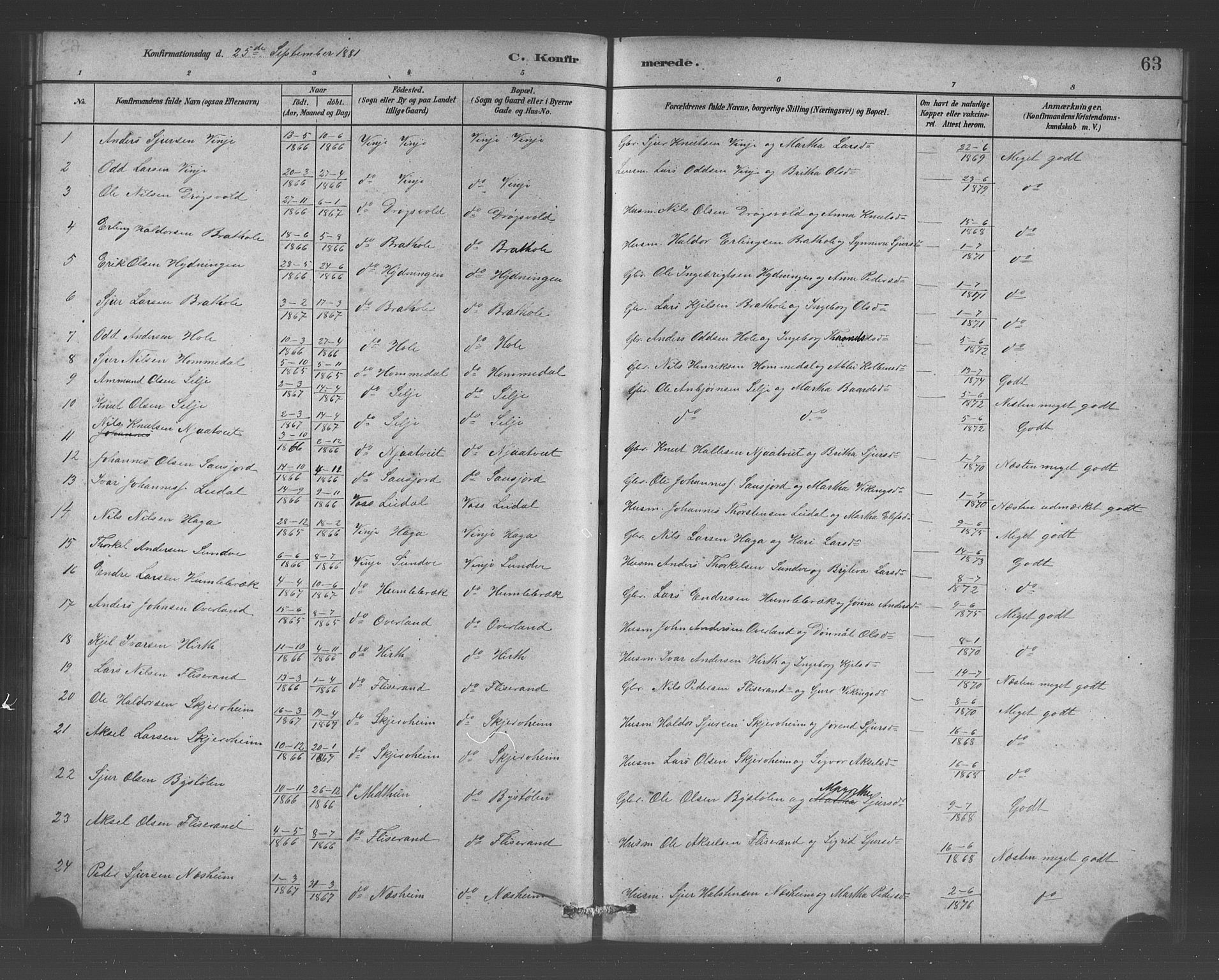 Vossestrand Sokneprestembete, AV/SAB-A-79101/H/Hab: Parish register (copy) no. B 3, 1880-1907, p. 63