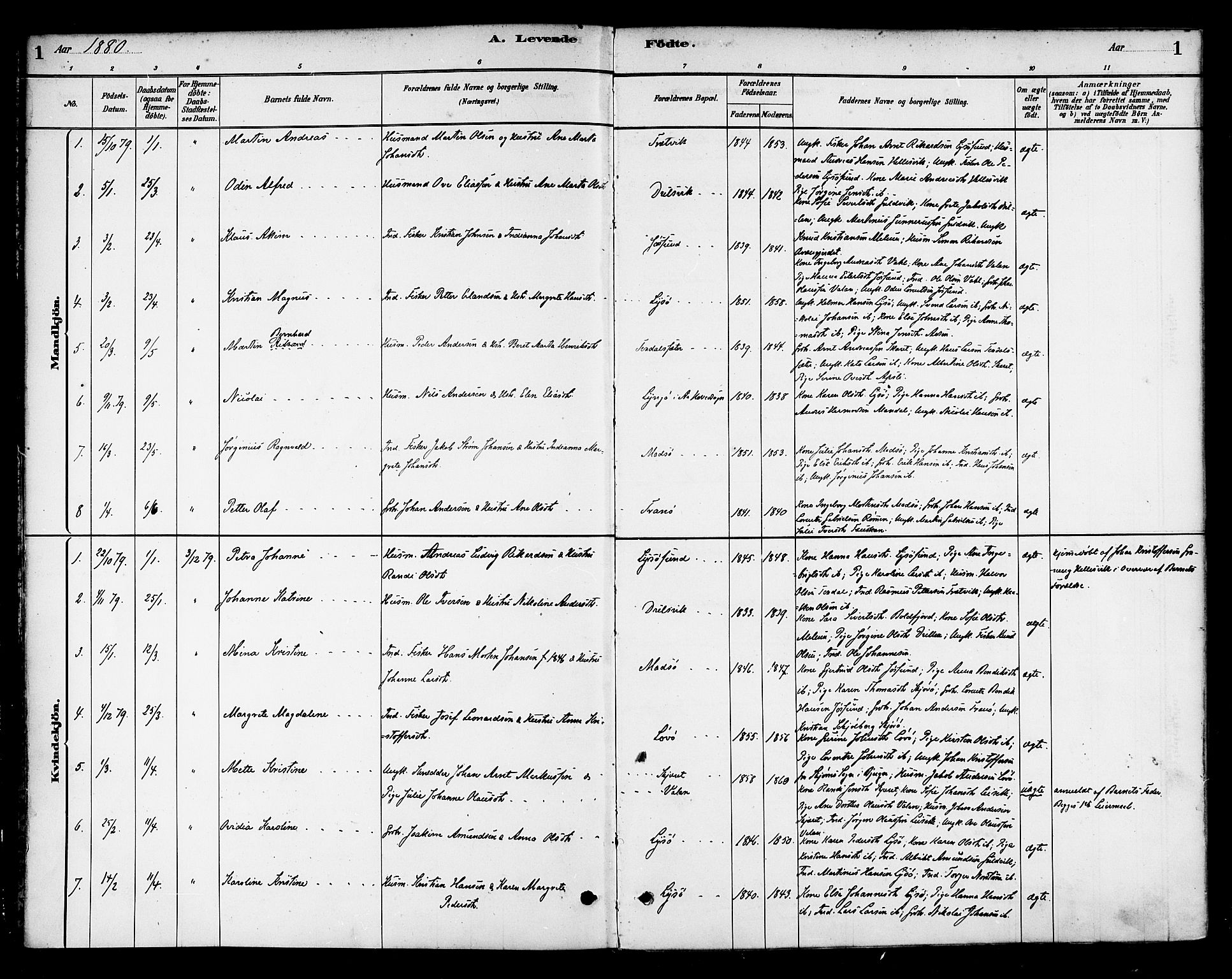 Ministerialprotokoller, klokkerbøker og fødselsregistre - Sør-Trøndelag, SAT/A-1456/654/L0663: Parish register (official) no. 654A01, 1880-1894, p. 1
