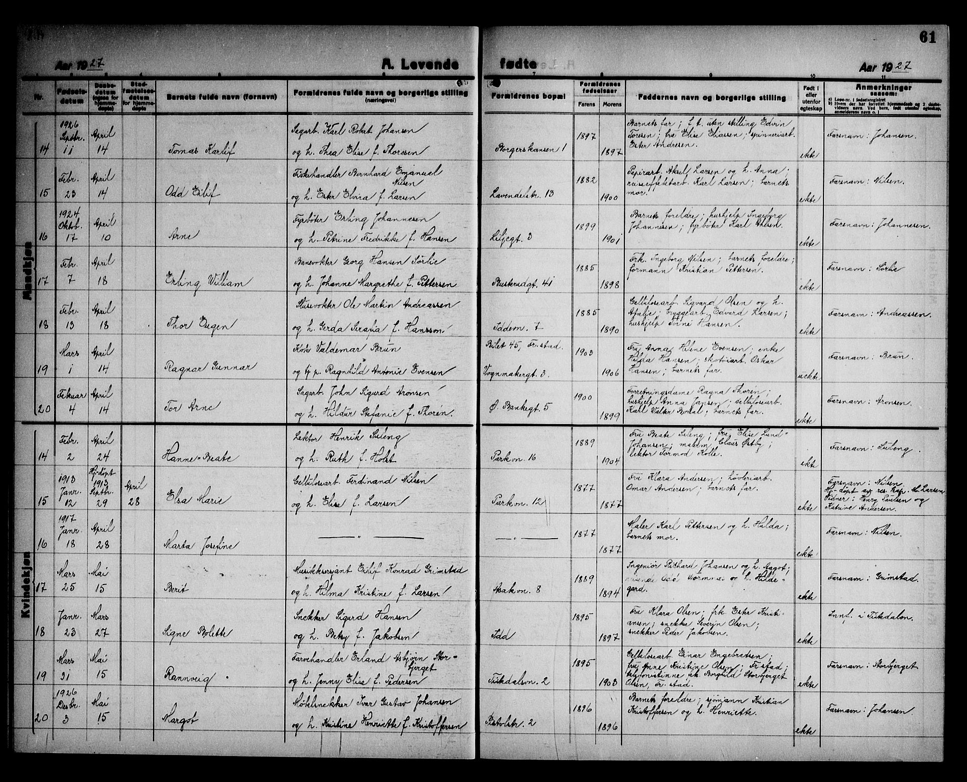 Halden prestekontor Kirkebøker, AV/SAO-A-10909/G/Ga/L0012: Parish register (copy) no. 12, 1923-1946, p. 61