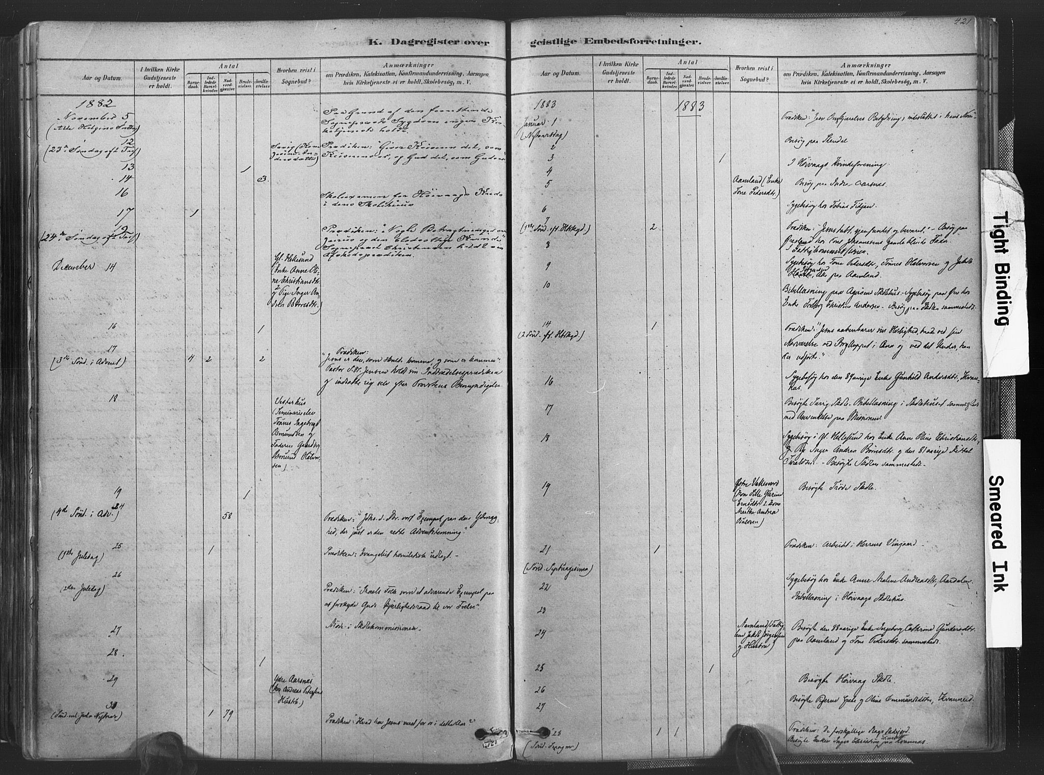 Høvåg sokneprestkontor, SAK/1111-0025/F/Fa/L0005: Parish register (official) no. A 5, 1878-1893, p. 421