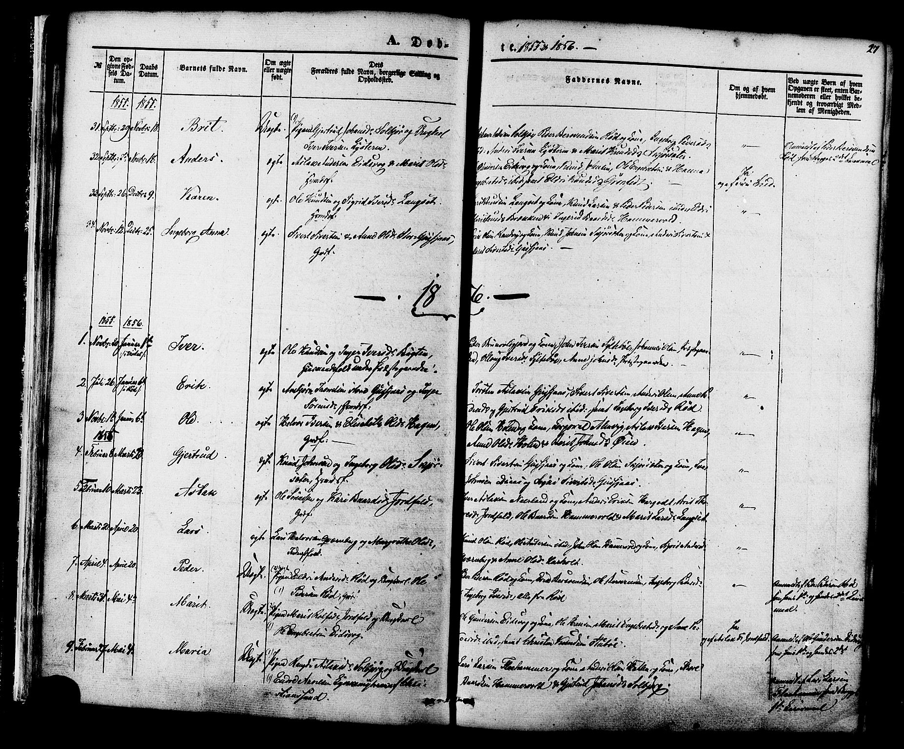 Ministerialprotokoller, klokkerbøker og fødselsregistre - Møre og Romsdal, SAT/A-1454/551/L0625: Parish register (official) no. 551A05, 1846-1879, p. 27