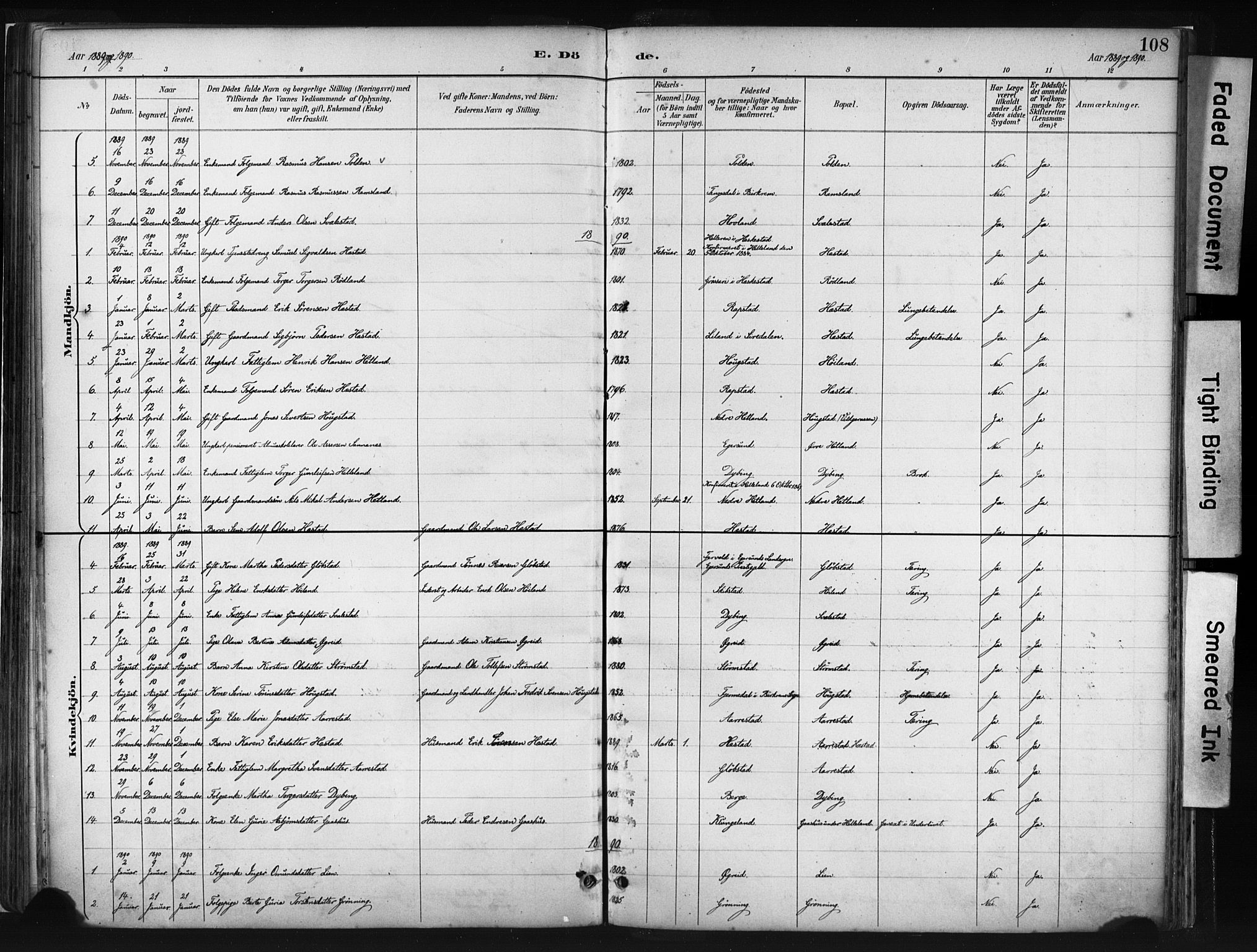 Helleland sokneprestkontor, SAST/A-101810: Parish register (official) no. A 8, 1887-1907, p. 108